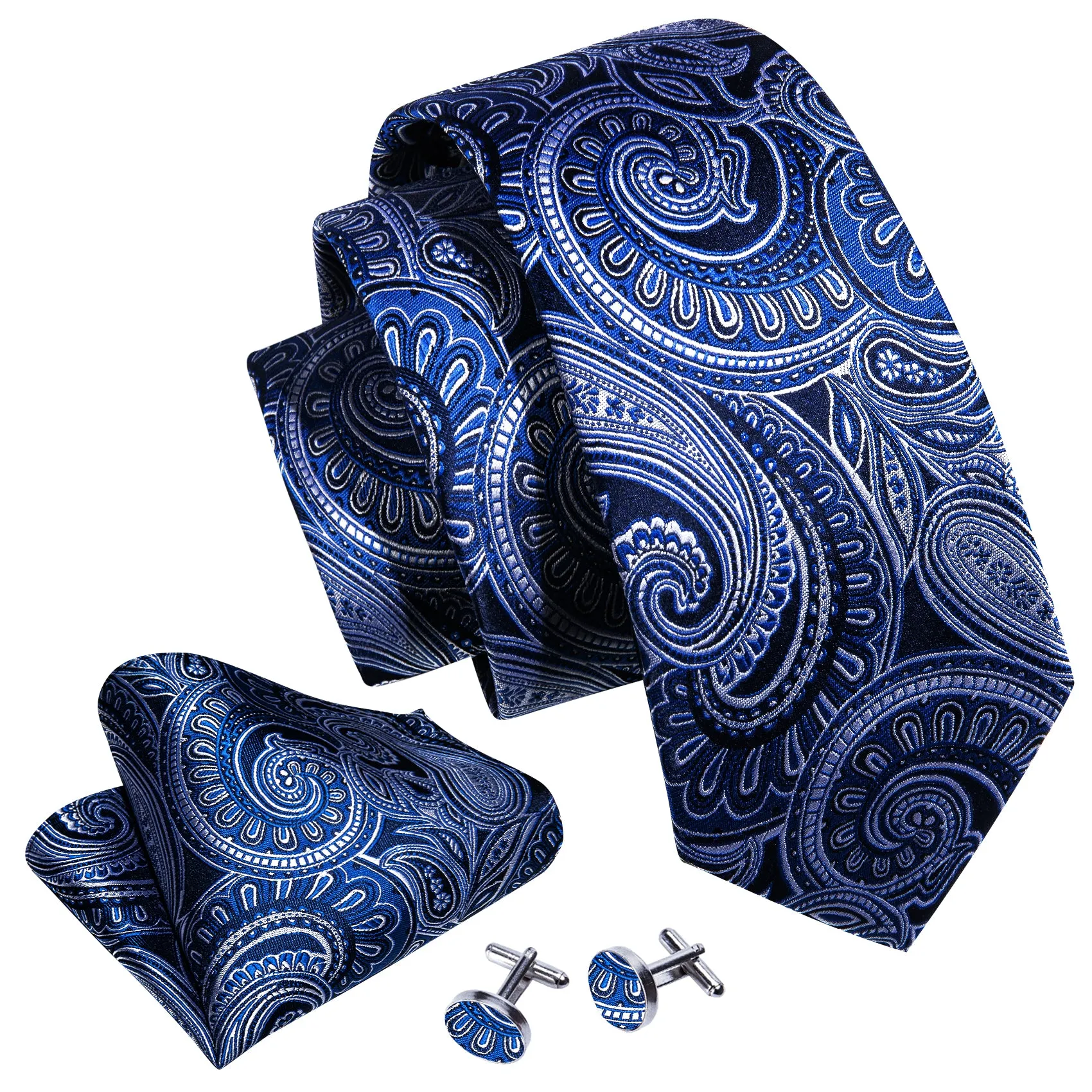 Blue Paisley Silk Men's Necktie Pocket Square Cufflinks Set sold by Ties2You product image thumbnail 2