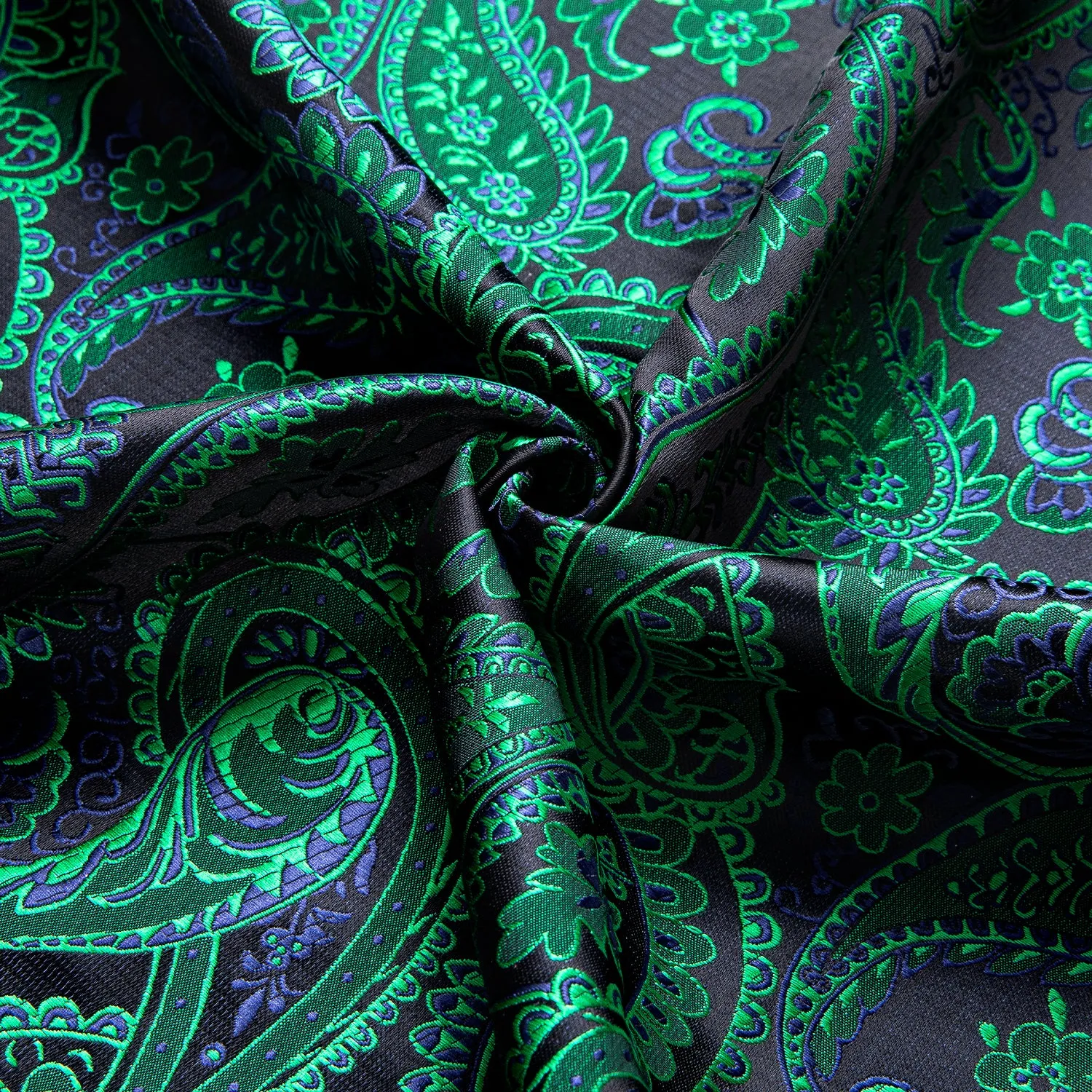 Green Black Paisley Pattern Silk Men's Long Sleeve Shirt sold by Ties2You product image thumbnail 5