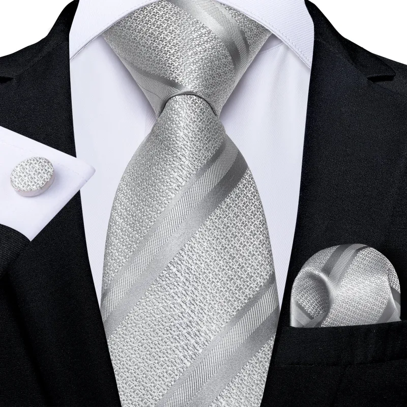 Grey Striped Necktie Pocket Square Cufflinks Set sold by Ties2You