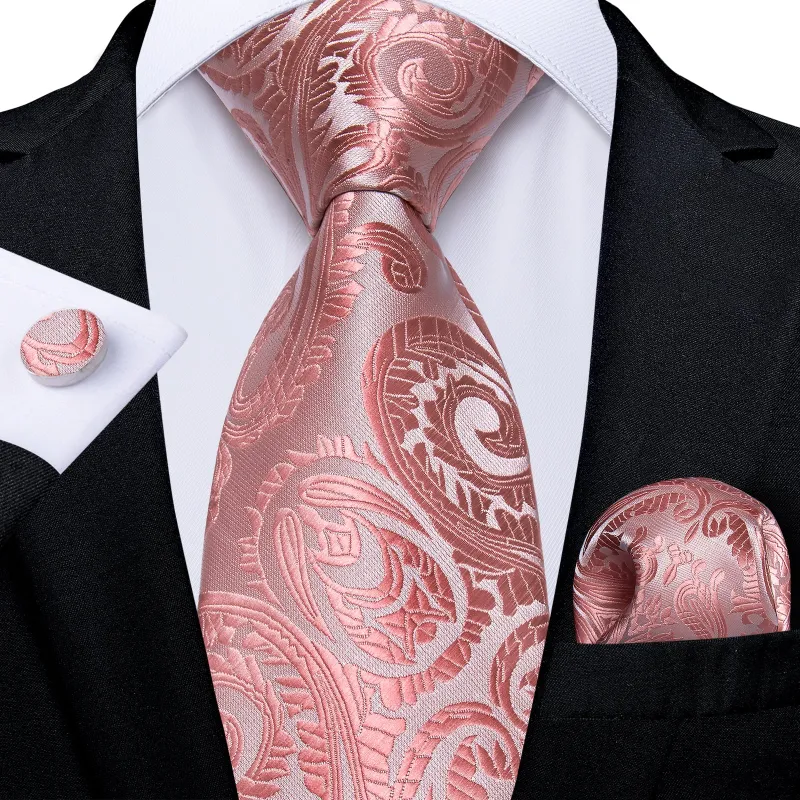 Silver Pink Paisley Necktie Pocket Square Cufflinks Set sold by Ties2You