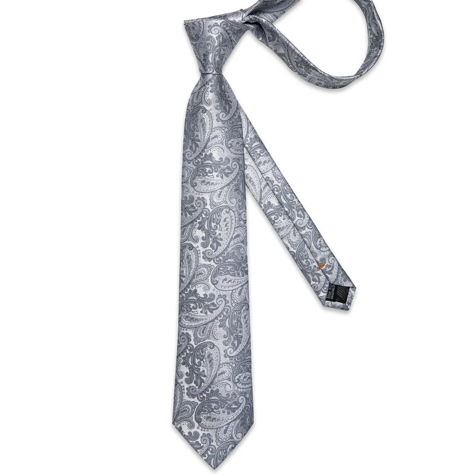 Silver Grey Paisley Necktie Pocket Square Cufflinks Set sold by Ties2You product image thumbnail 5