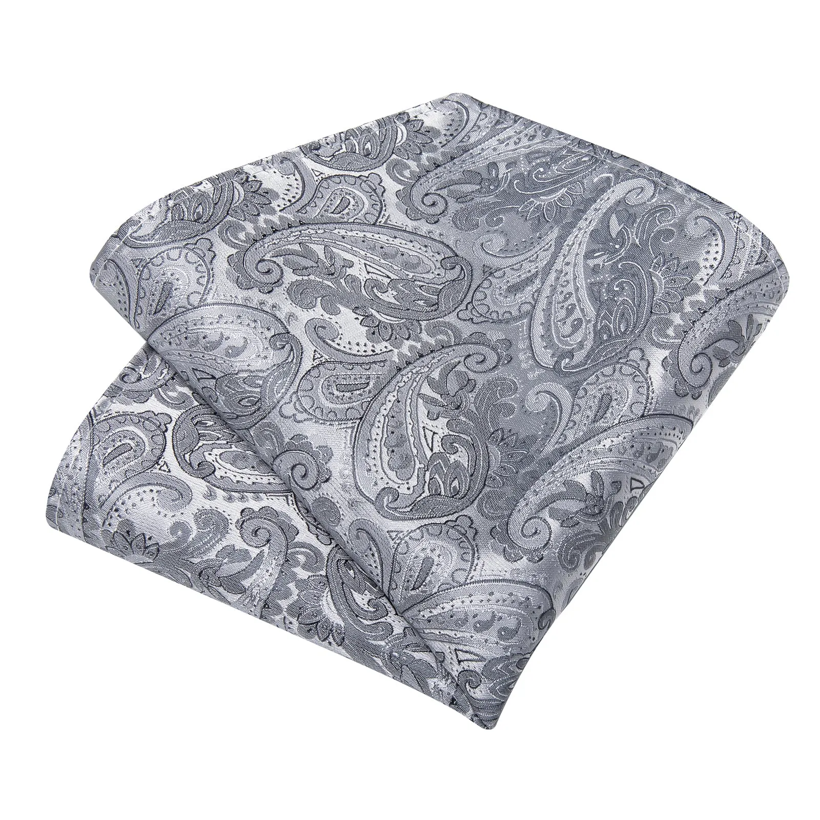 Silver Grey Paisley Necktie Pocket Square Cufflinks Set sold by Ties2You product image thumbnail 3