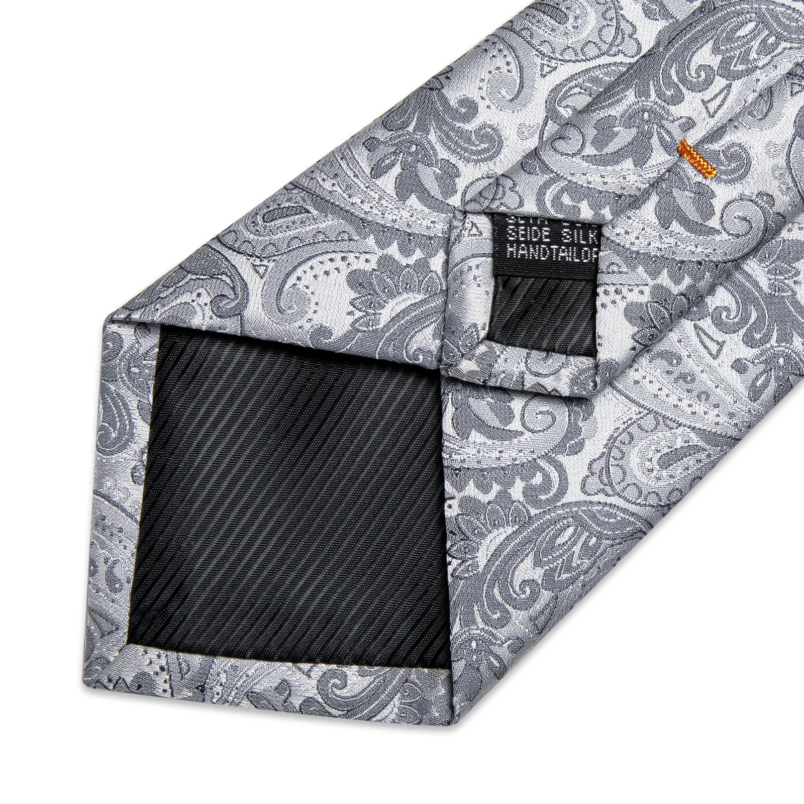 Silver Grey Paisley Necktie Pocket Square Cufflinks Set sold by Ties2You product image thumbnail 4