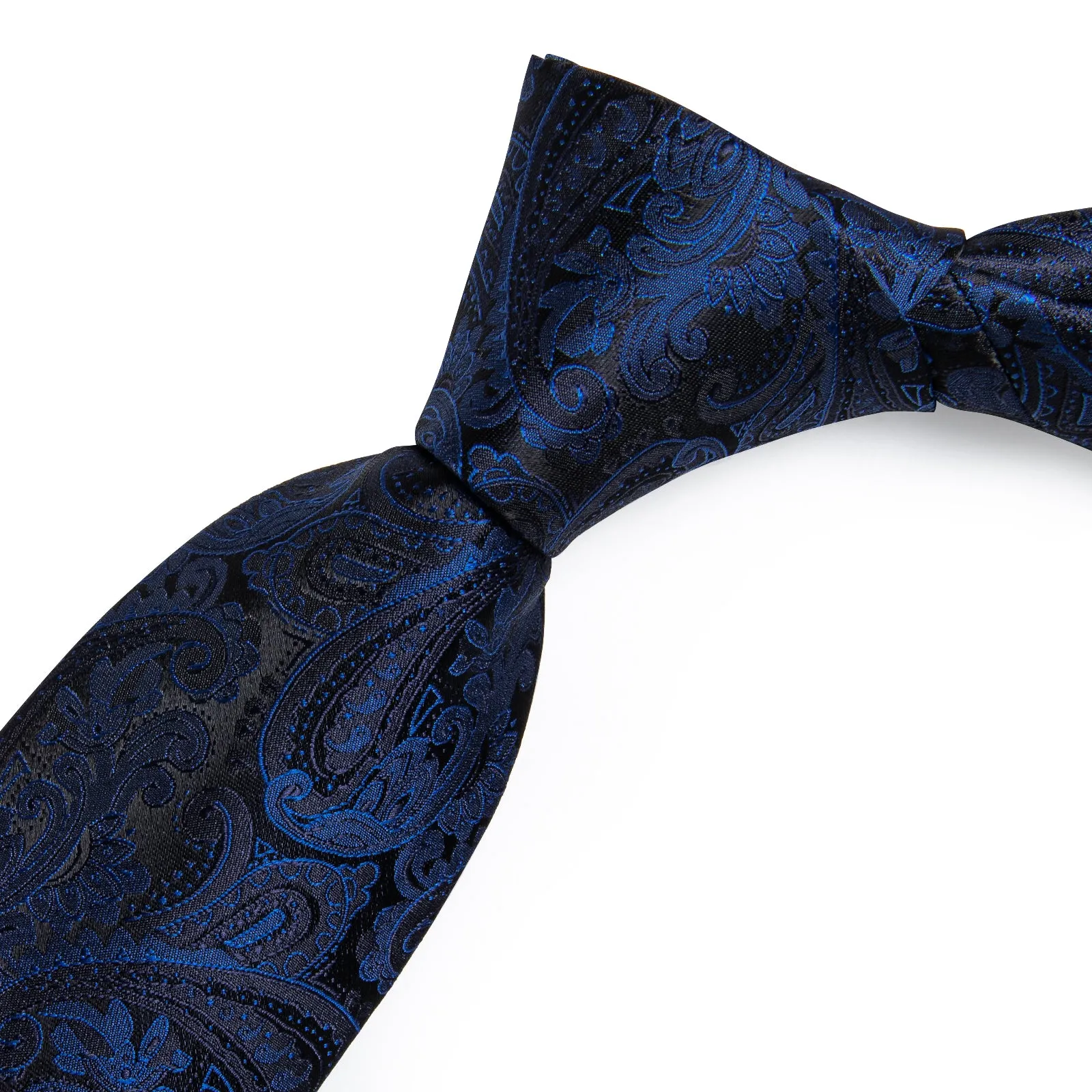 Black Blue Paisley Necktie Pocket Square Cufflinks Set sold by Ties2You product image thumbnail 4