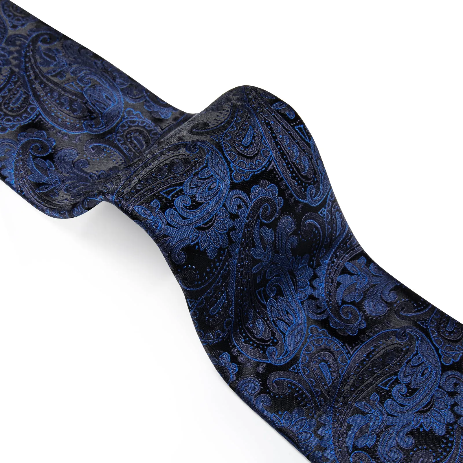Black Blue Paisley Necktie Pocket Square Cufflinks Set sold by Ties2You product image thumbnail 3