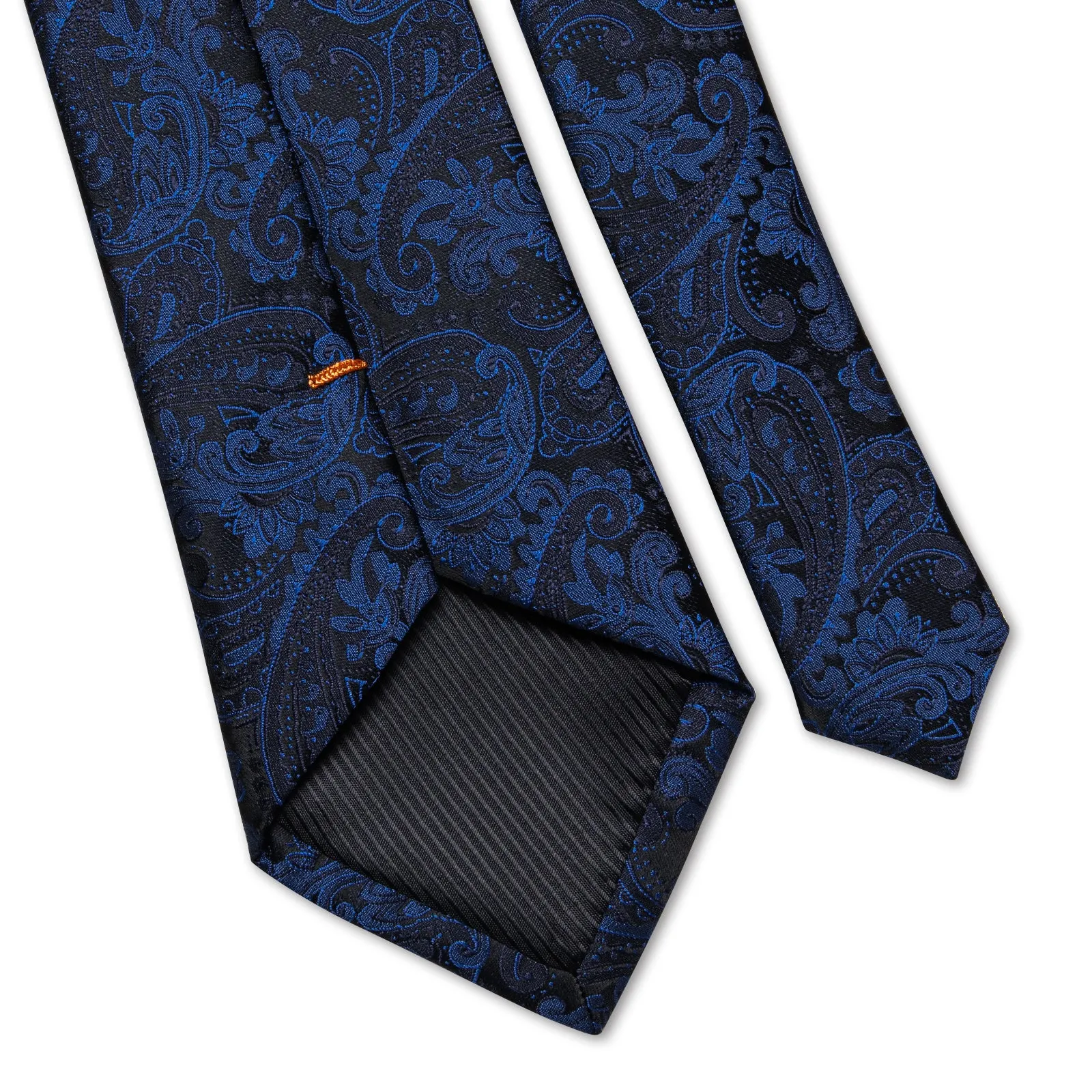 Black Blue Paisley Necktie Pocket Square Cufflinks Set sold by Ties2You product image thumbnail 5