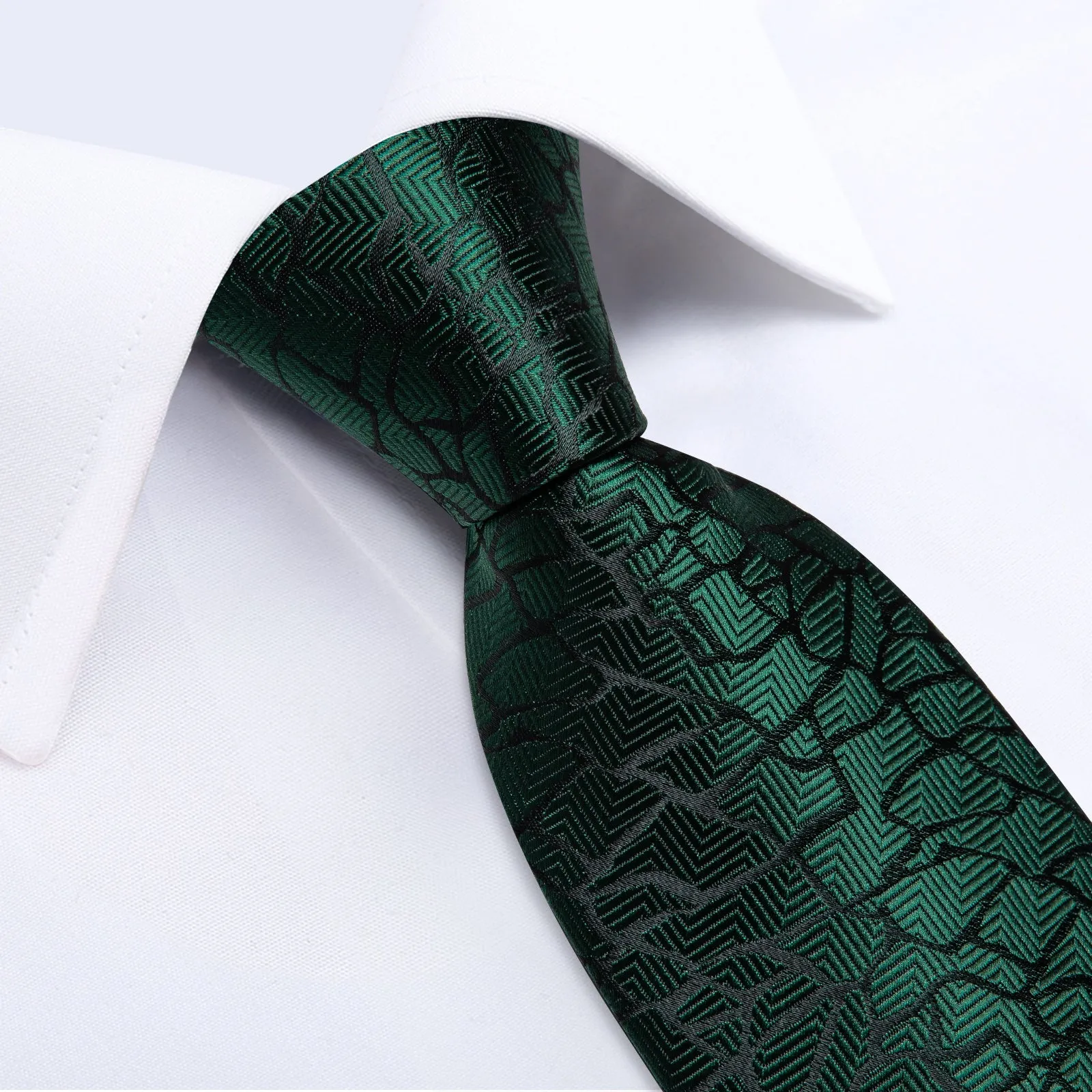 Dark Green Crack Novelty Necktie Pocket Square Cufflinks Set sold by Ties2You product image thumbnail 4