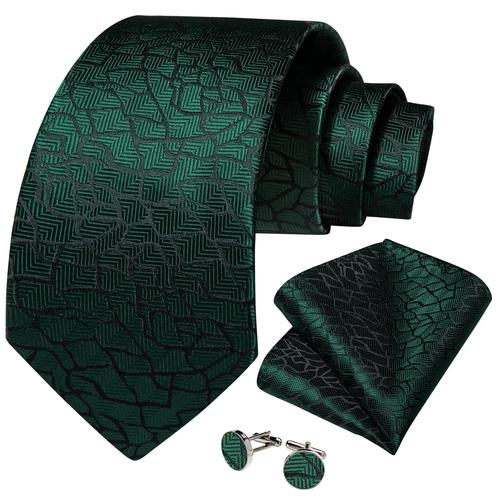 Dark Green Crack Novelty Necktie Pocket Square Cufflinks Set sold by Ties2You product image thumbnail 2