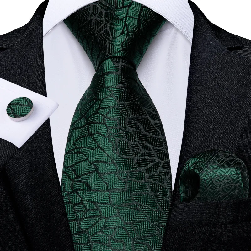 Dark Green Crack Novelty Necktie Pocket Square Cufflinks Set sold by Ties2You