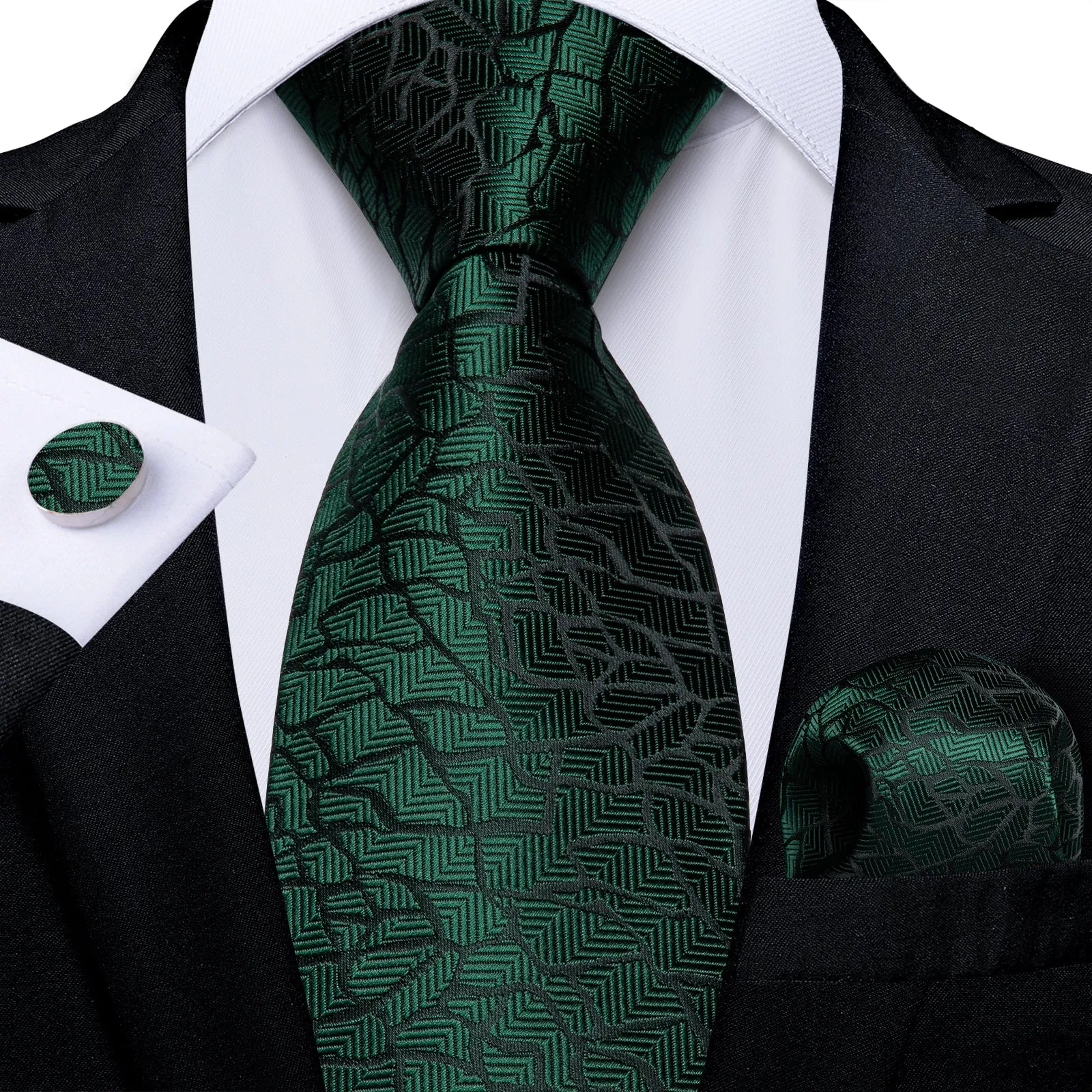 Dark Green Crack Novelty Necktie Pocket Square Cufflinks Set sold by Ties2You