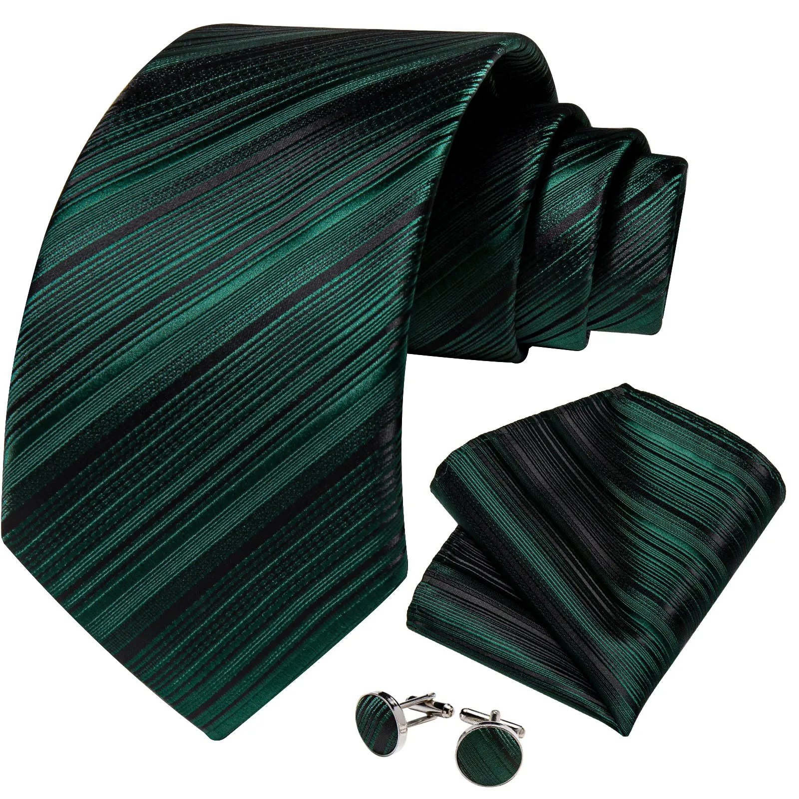 Ties2you Hunter Green Necktie Striped Business Formal Tie Handkercheif Cufflinks Set sold by Ties2You product image thumbnail 2