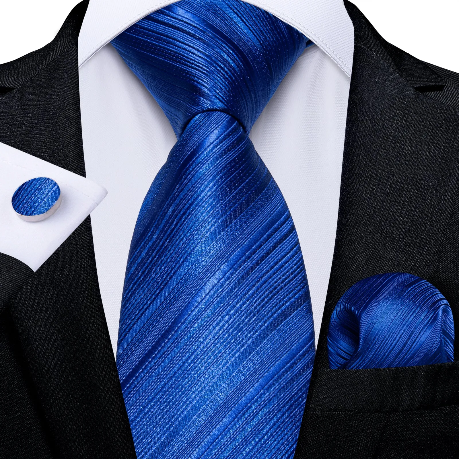 Ties2you Royal Blue Necktie Striped Prom Formal Tie Handkercheif Cufflinks Set sold by Ties2You