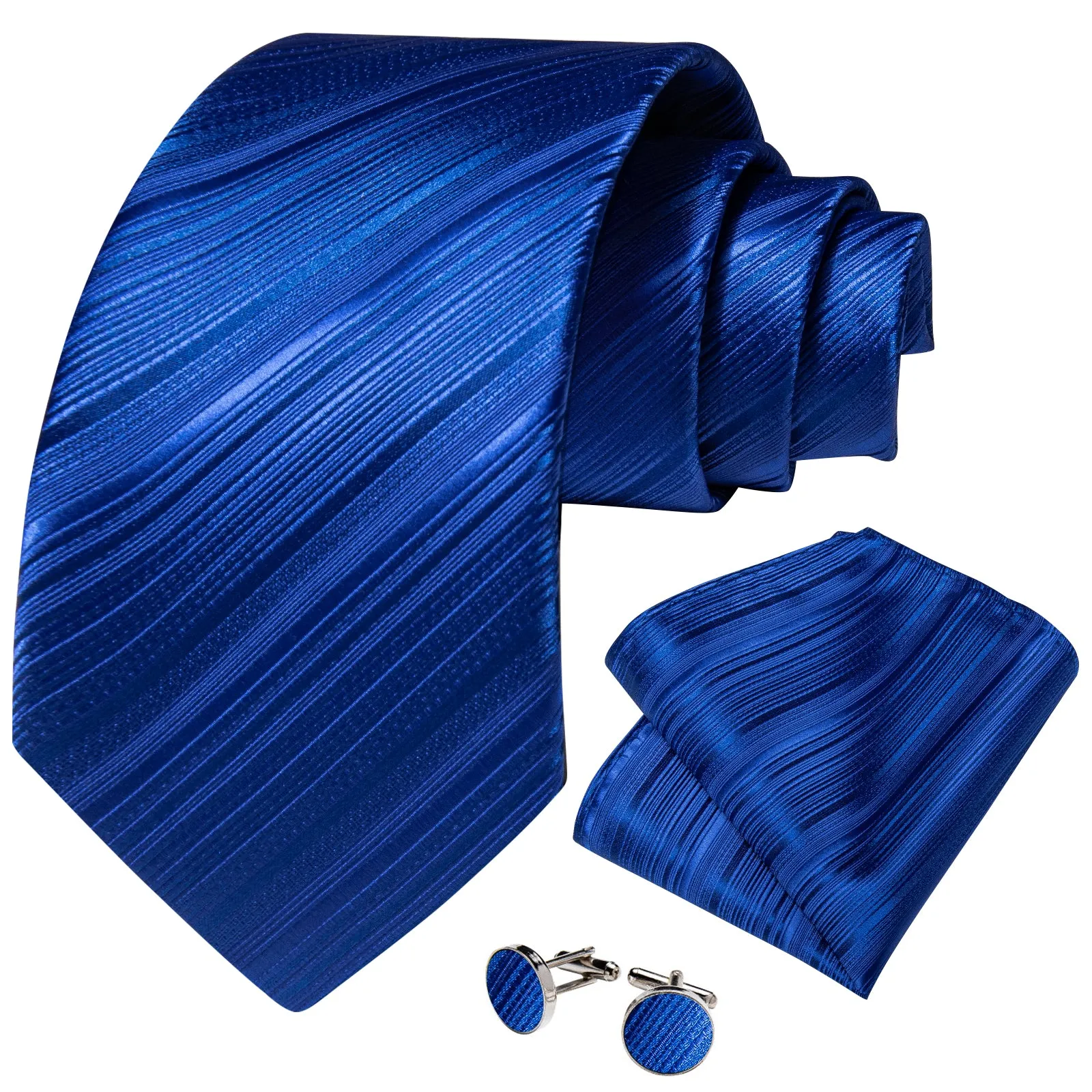Ties2you Royal Blue Necktie Striped Prom Formal Tie Handkercheif Cufflinks Set sold by Ties2You product image thumbnail 2