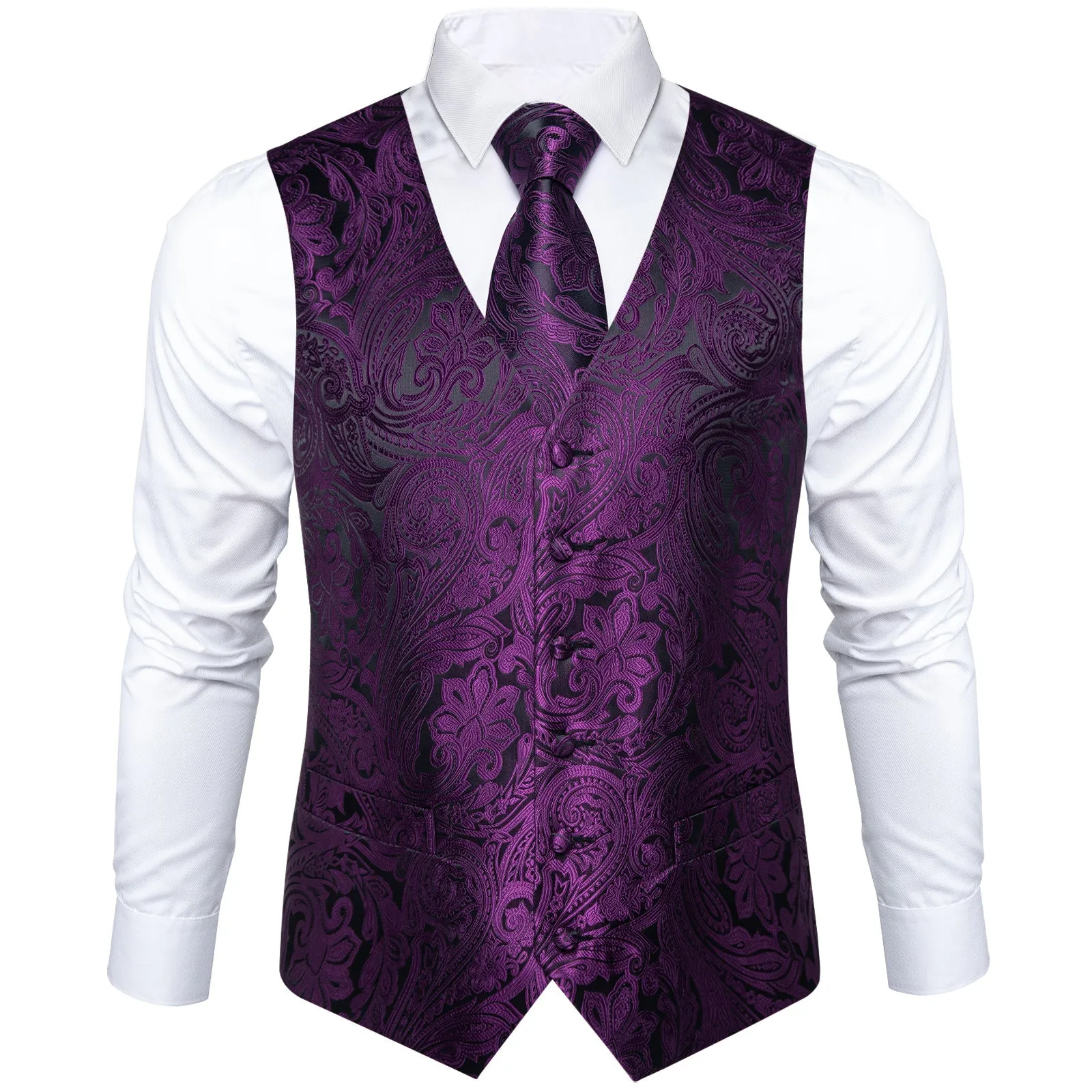 Dark Purple Paisley Men's Vest Tie Hanky Cufflinks Set Waistcoat Suit Set sold by Ties2You product image thumbnail 3