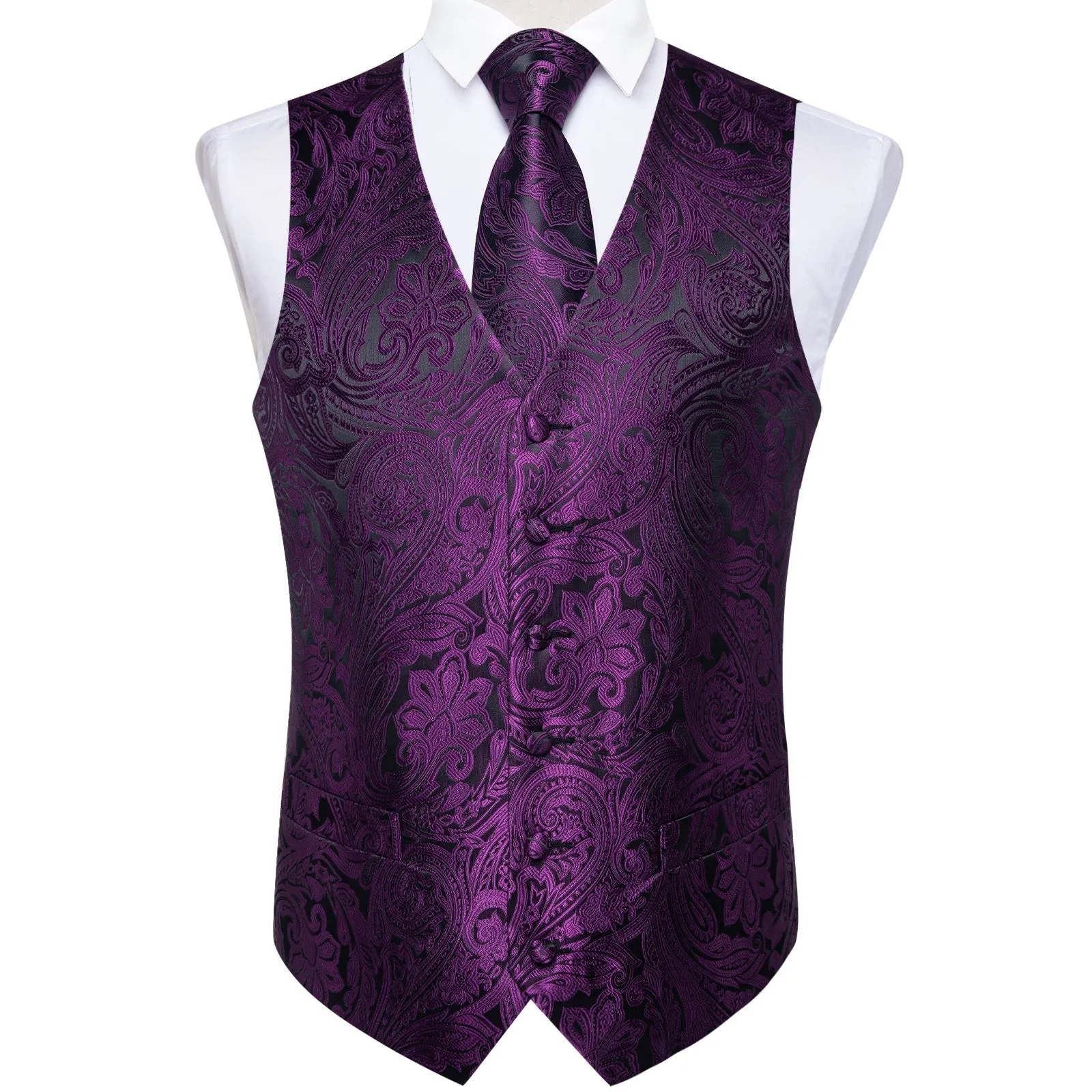Dark Purple Paisley Men's Vest Tie Hanky Cufflinks Set Waistcoat Suit Set sold by Ties2You product image thumbnail 5