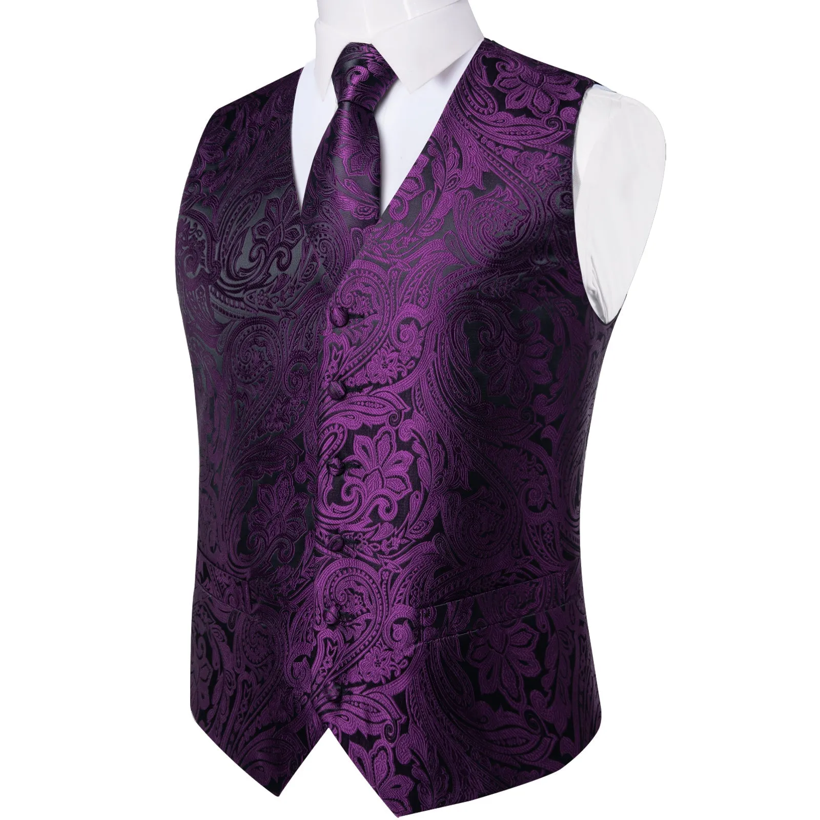 Dark Purple Paisley Men's Vest Tie Hanky Cufflinks Set Waistcoat Suit Set sold by Ties2You product image thumbnail 2