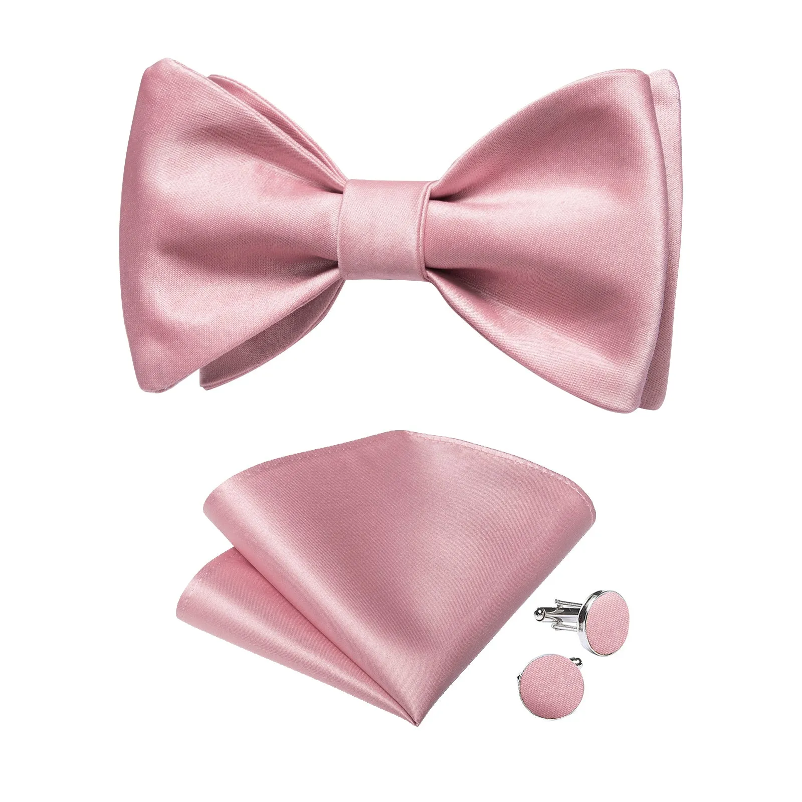 Pink Powder Rose Solid Self-tied Bow Tie Pocket Square Cufflinks Set sold by Ties2You product image thumbnail 2