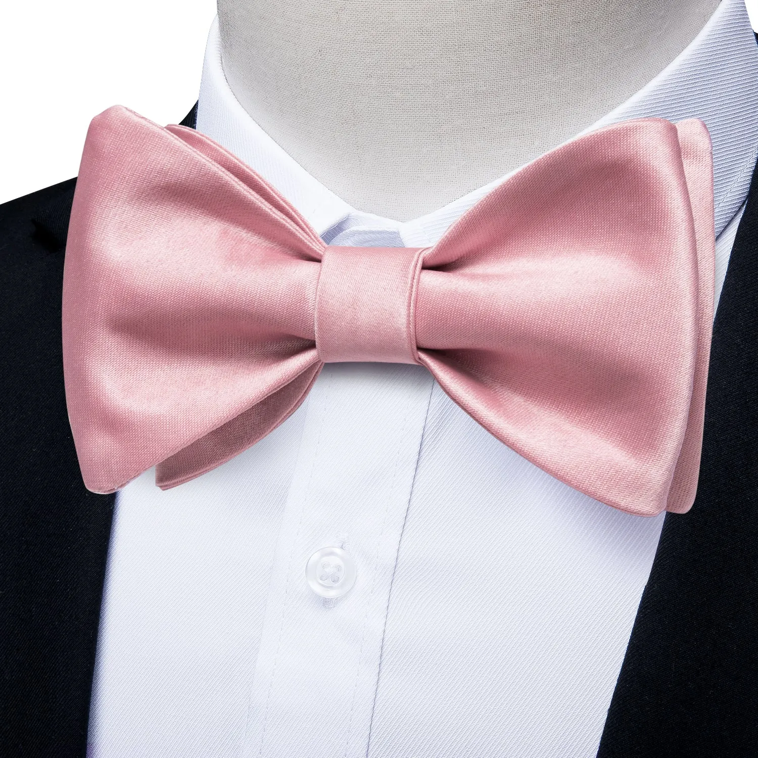 Pink Powder Rose Solid Self-tied Bow Tie Pocket Square Cufflinks Set sold by Ties2You