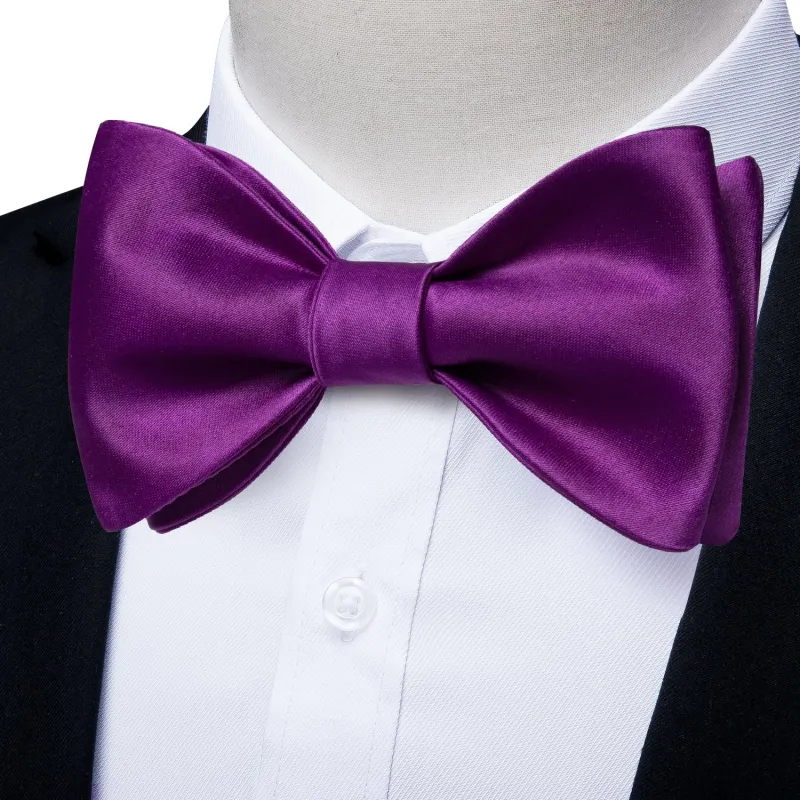 Pure Purple Solid Self-tied Silk Bow Tie Pocket Square Cufflinks Set sold by Ties2You