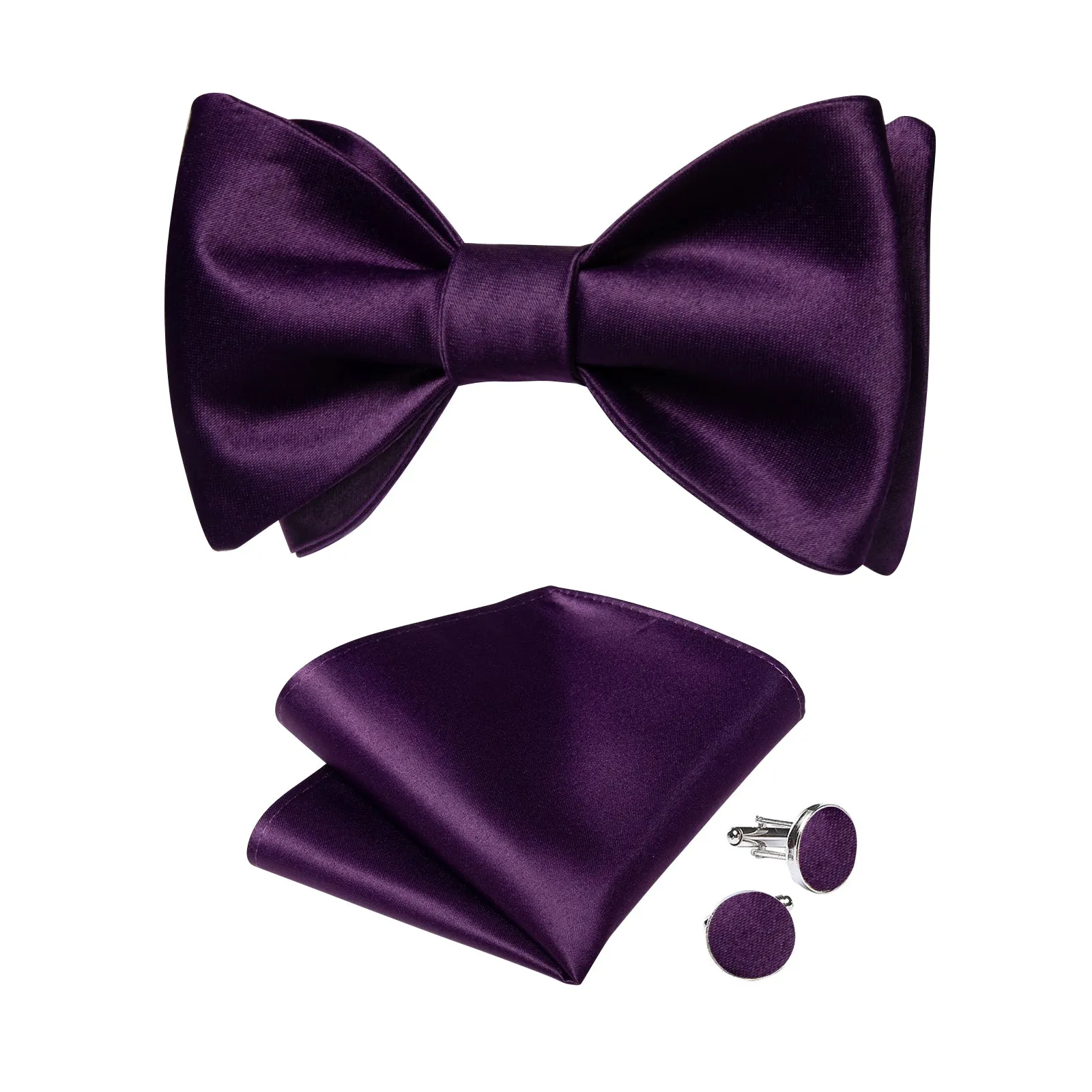 Ties2you Dark Purple Tie Men's Solid Self-Tied Silk Bow Tie Handkerchief Cufflinks Set sold by Ties2You product image thumbnail 2