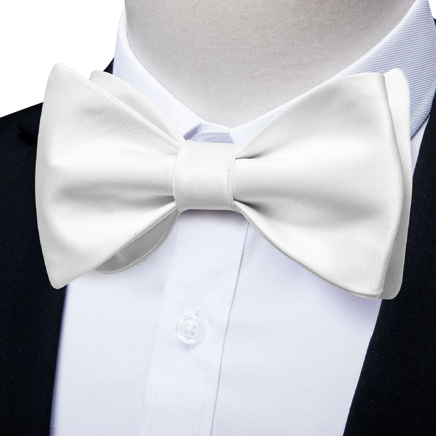 Pure White Solid Self-tied Bow Tie Pocket Square Cufflinks Set sold by Ties2You