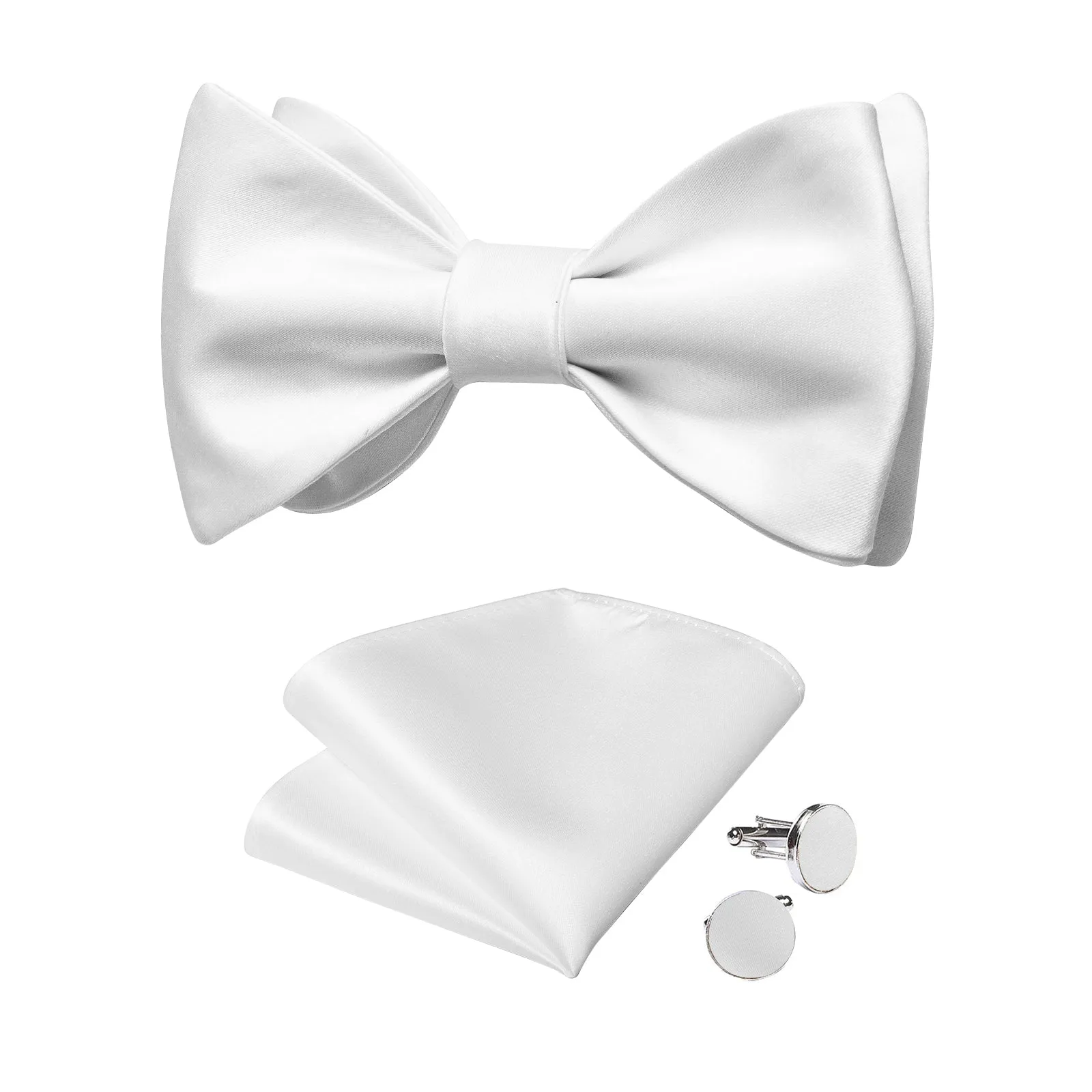 Pure White Solid Self-tied Bow Tie Pocket Square Cufflinks Set sold by Ties2You product image thumbnail 2