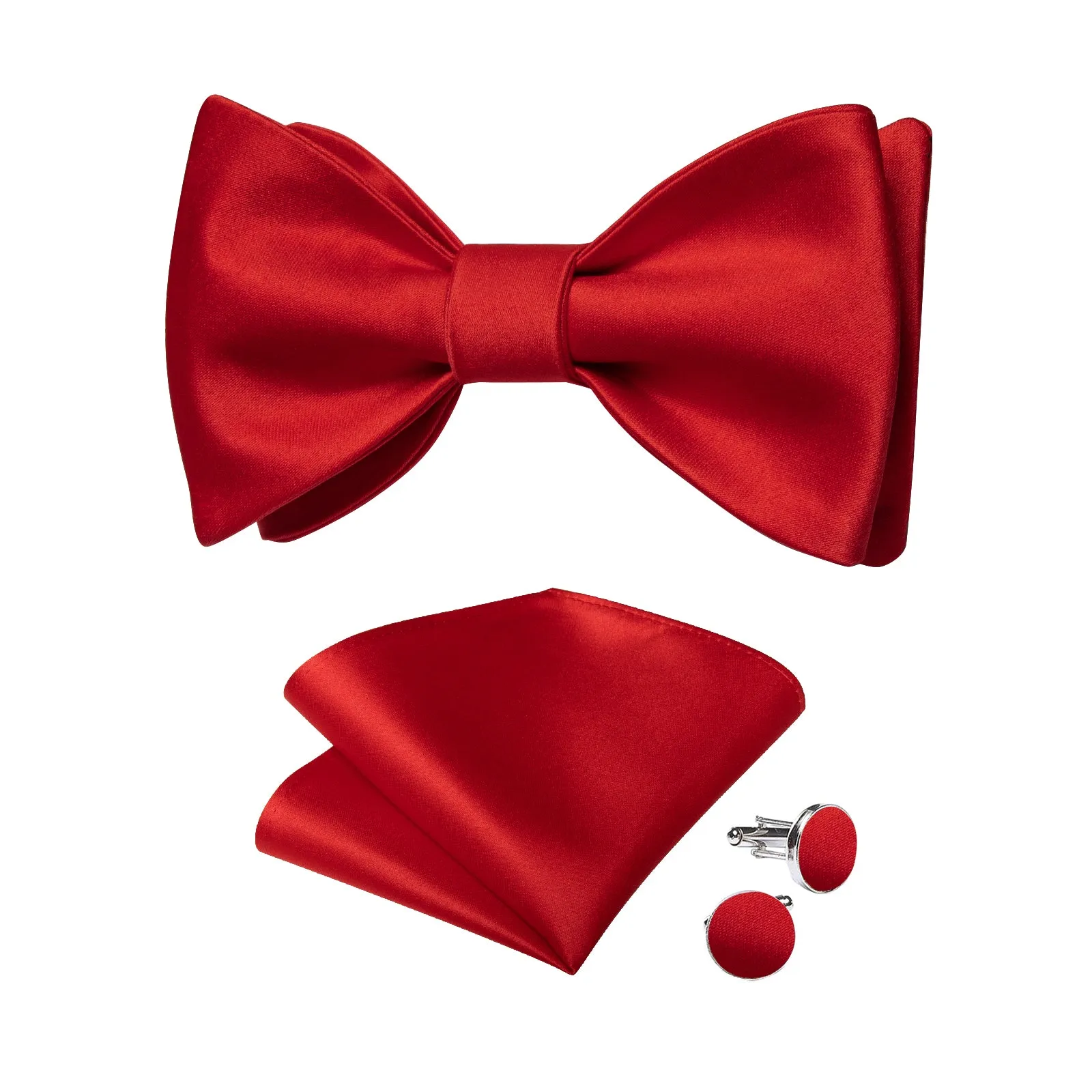 Classic Red Solid Self-tied Bow Tie Pocket Square Cufflinks Set sold by Ties2You product image thumbnail 2