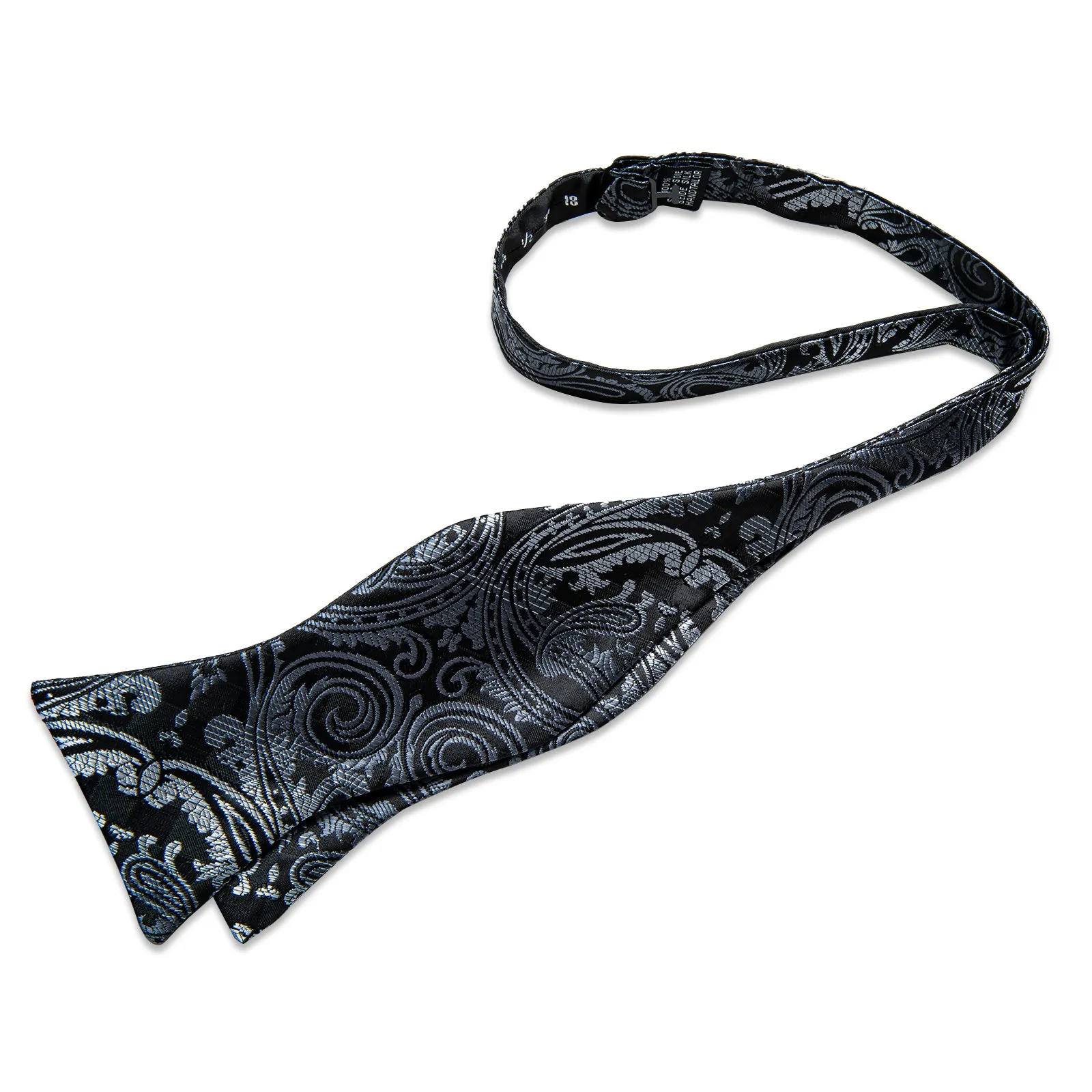 Black Gradient Silver Paisley Self-tied Bow Tie Pocket Square Cufflinks Set sold by Ties2You product image thumbnail 3