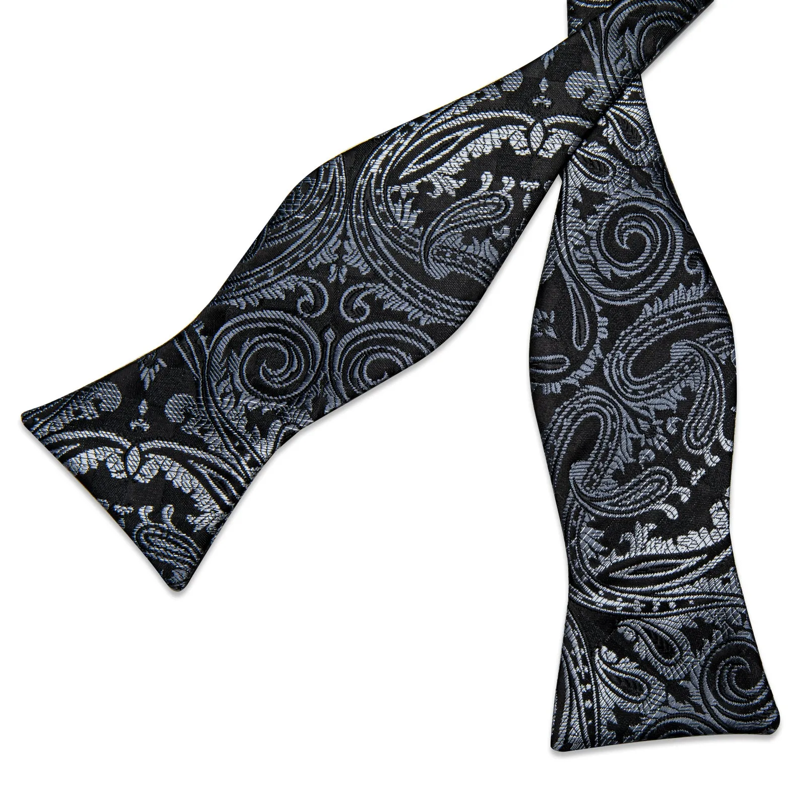 Black Gradient Silver Paisley Self-tied Bow Tie Pocket Square Cufflinks Set sold by Ties2You product image thumbnail 4