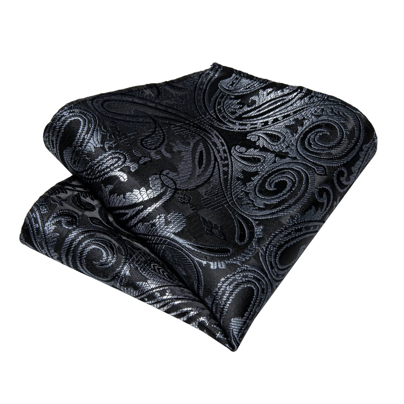 Black Gradient Silver Paisley Self-tied Bow Tie Pocket Square Cufflinks Set sold by Ties2You product image thumbnail 5