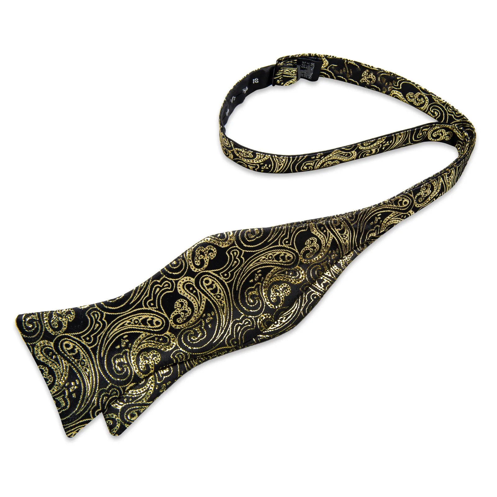 Black Golden Paisley Self-tied Bow Tie Pocket Square Cufflinks Set sold by Ties2You product image thumbnail 3
