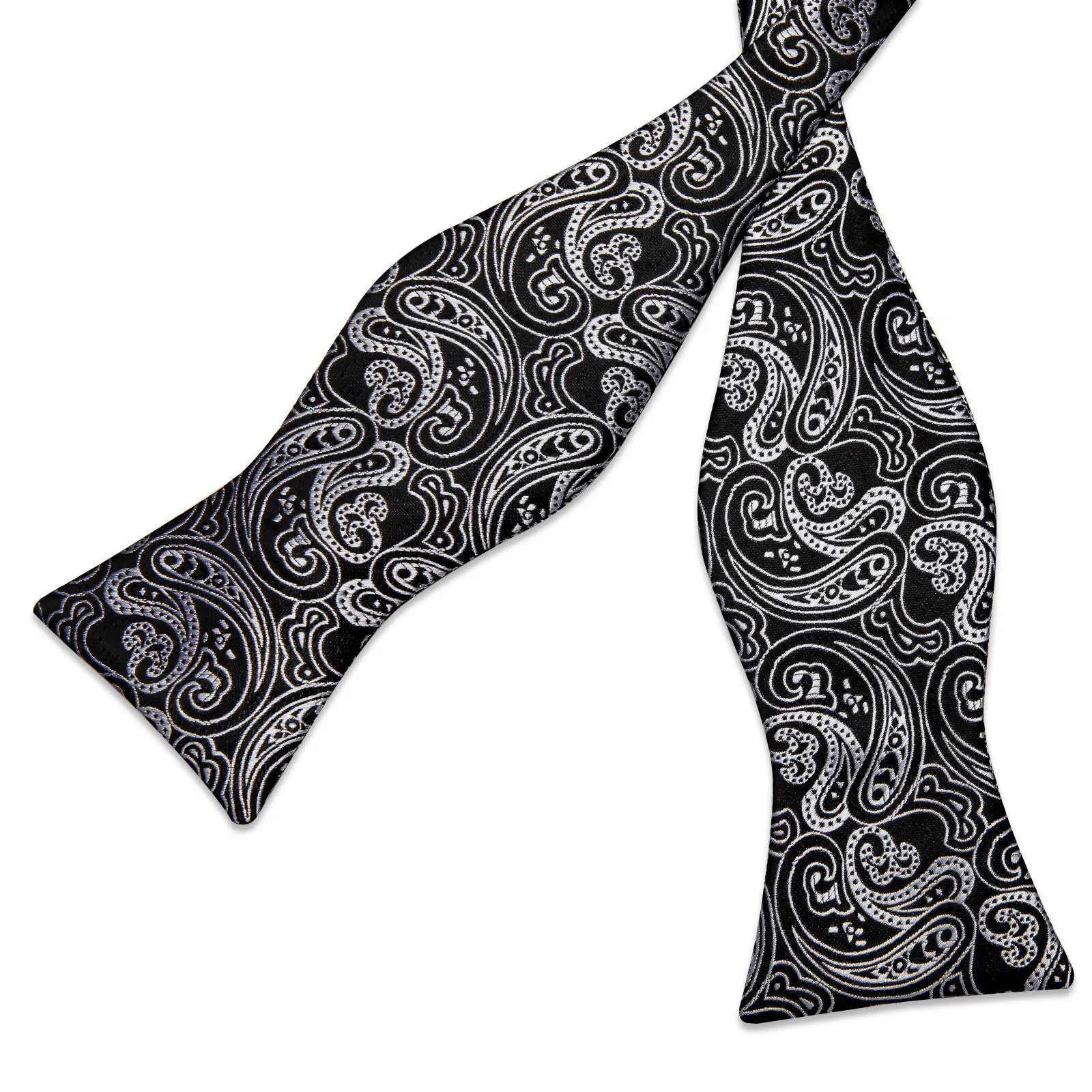 Black White Paisley Self-tied Bow Tie Pocket Square Cufflinks Set sold by Ties2You product image thumbnail 3