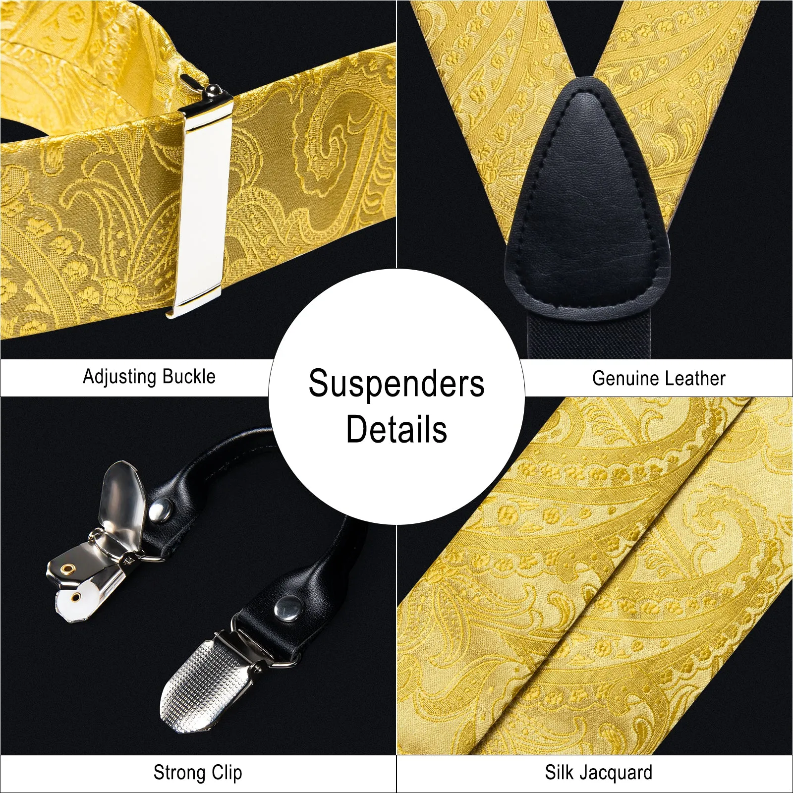 Light Yellow Paisley Brace Clip-on Men's Suspender with Bow Tie Set sold by Ties2You product image thumbnail 4