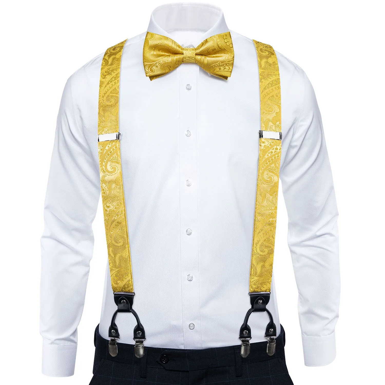Light Yellow Paisley Brace Clip-on Men's Suspender with Bow Tie Set sold by Ties2You