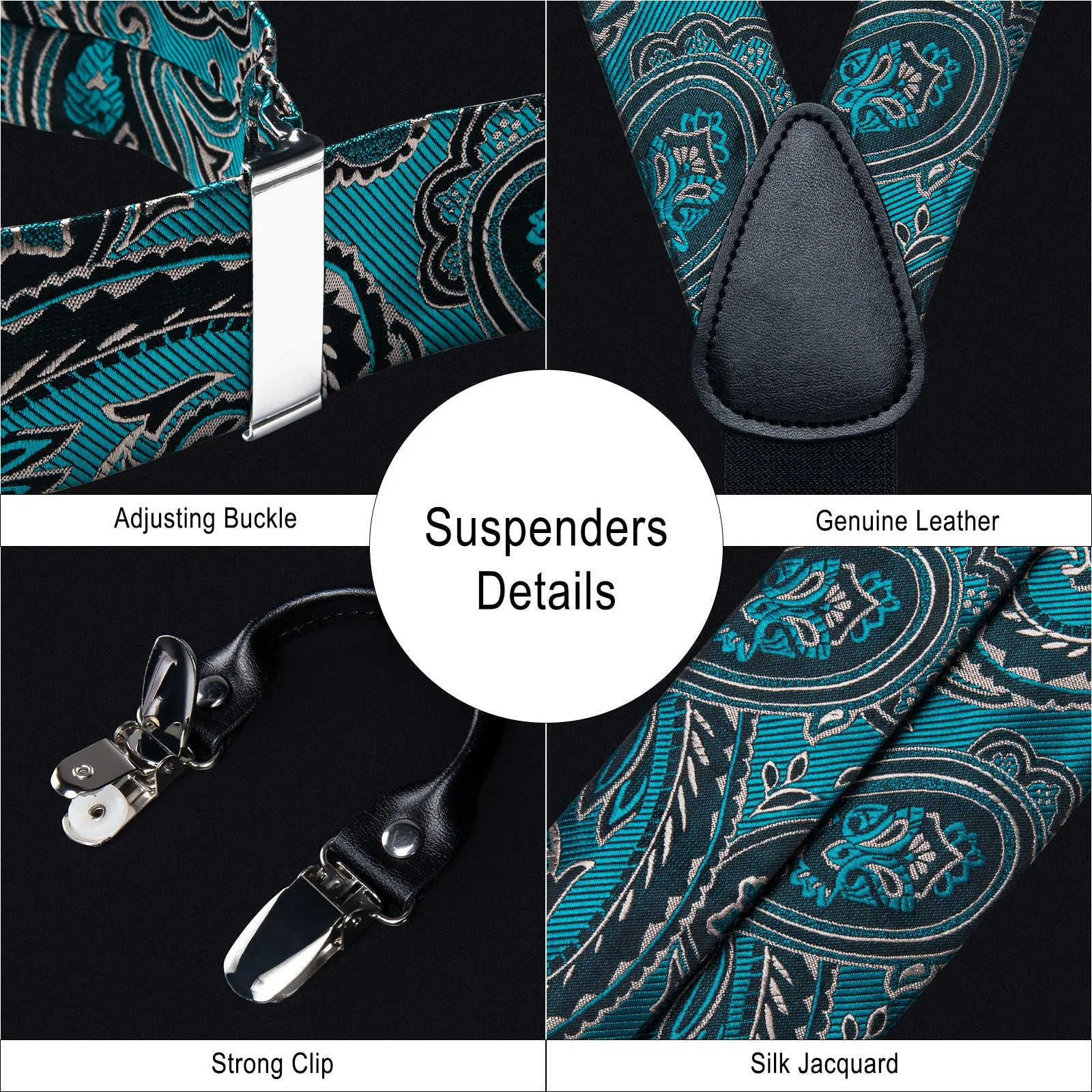 Lake Blue Black Paisley Y Back Brace Clip-on Men's Suspender with Bow Tie Set sold by Ties2You product image thumbnail 4