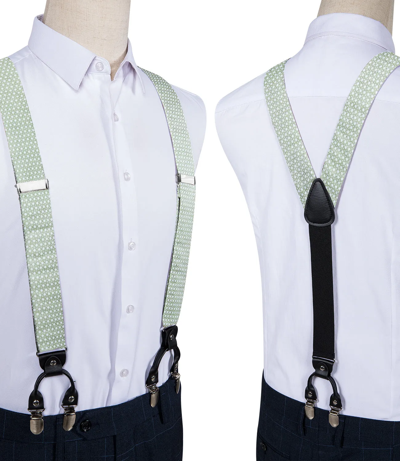 Fresh Green Polka Dot Y Back Brace Clip-on Men's Suspender with Bow Tie Set sold by Ties2You product image thumbnail 4