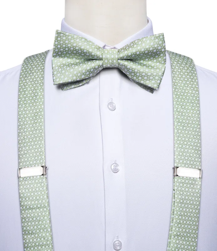 Fresh Green Polka Dot Y Back Brace Clip-on Men's Suspender with Bow Tie Set sold by Ties2You