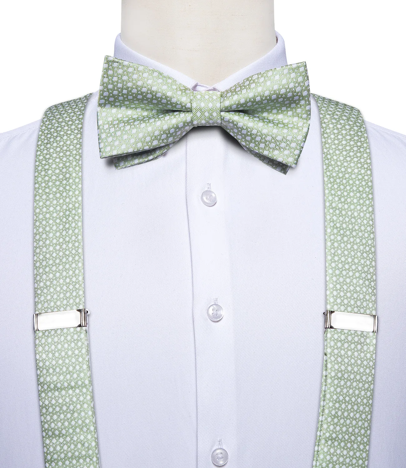 Fresh Green Polka Dot Y Back Brace Clip-on Men's Suspender with Bow Tie Set sold by Ties2You