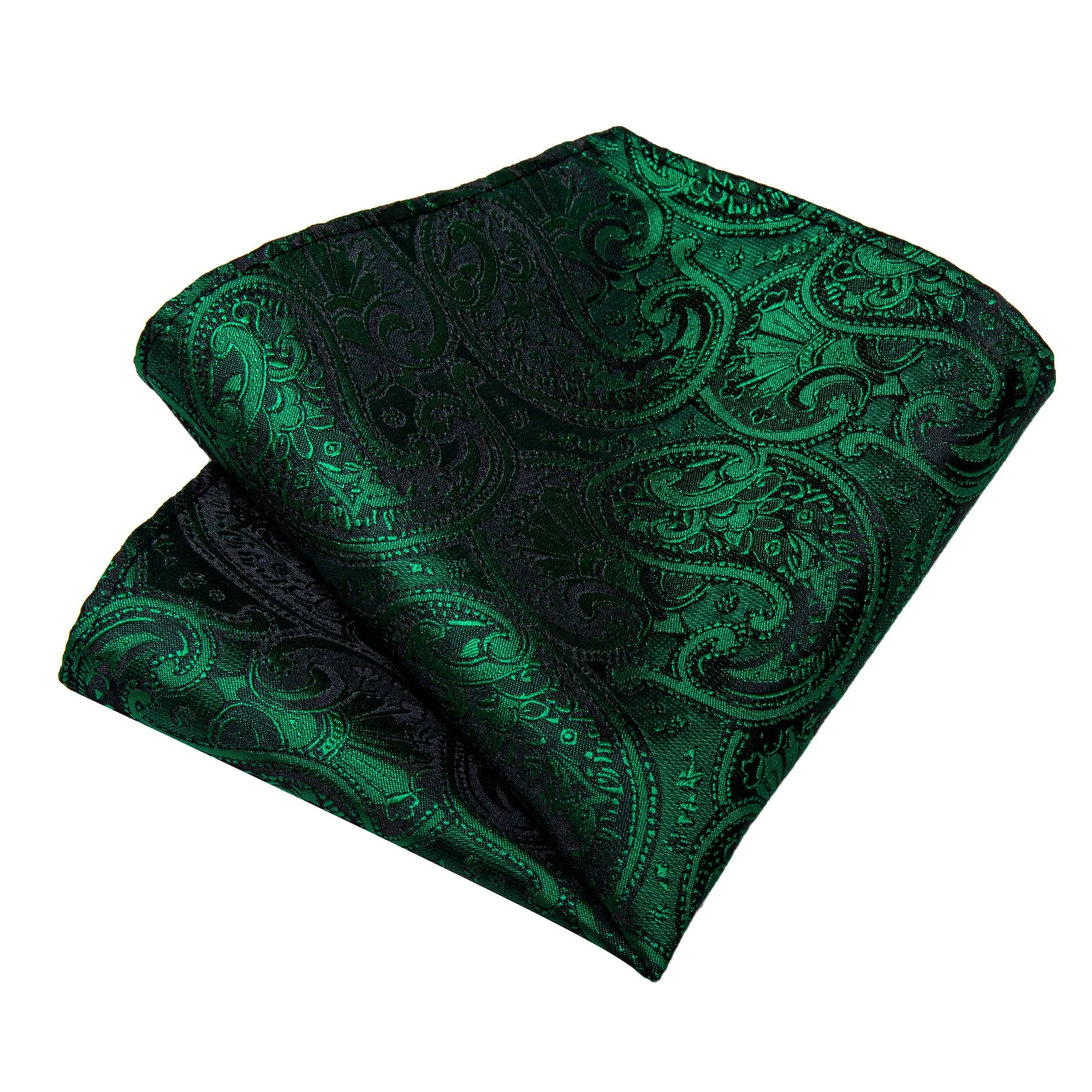 Dark Green Paisley Silk Fabric Tie Hanky Cufflinks Set sold by Ties2You product image thumbnail 4