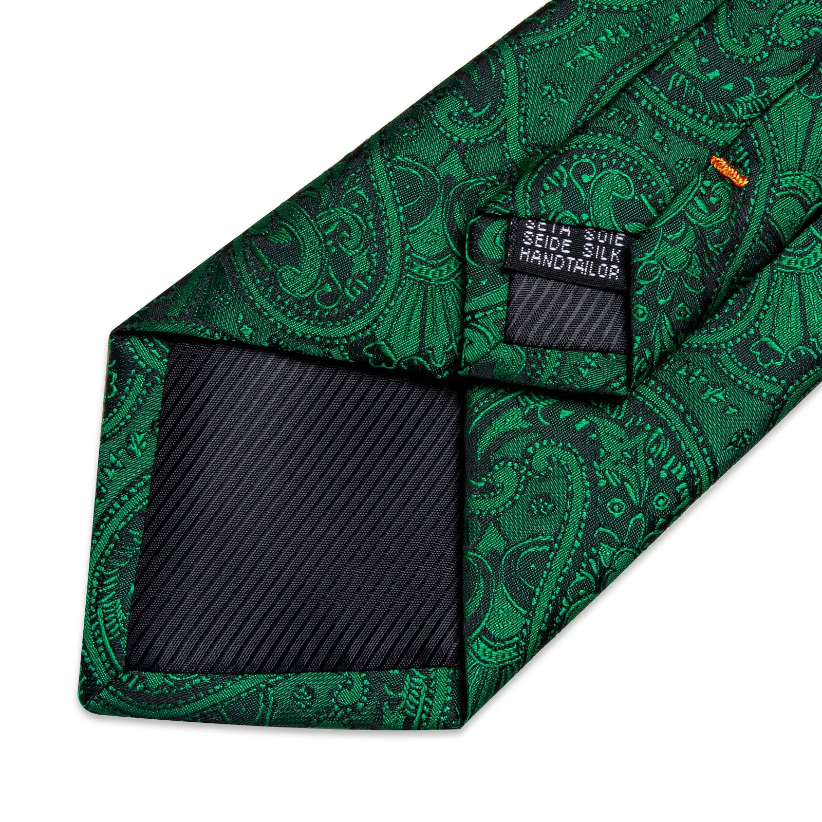 Dark Green Paisley Silk Fabric Tie Hanky Cufflinks Set sold by Ties2You product image thumbnail 3
