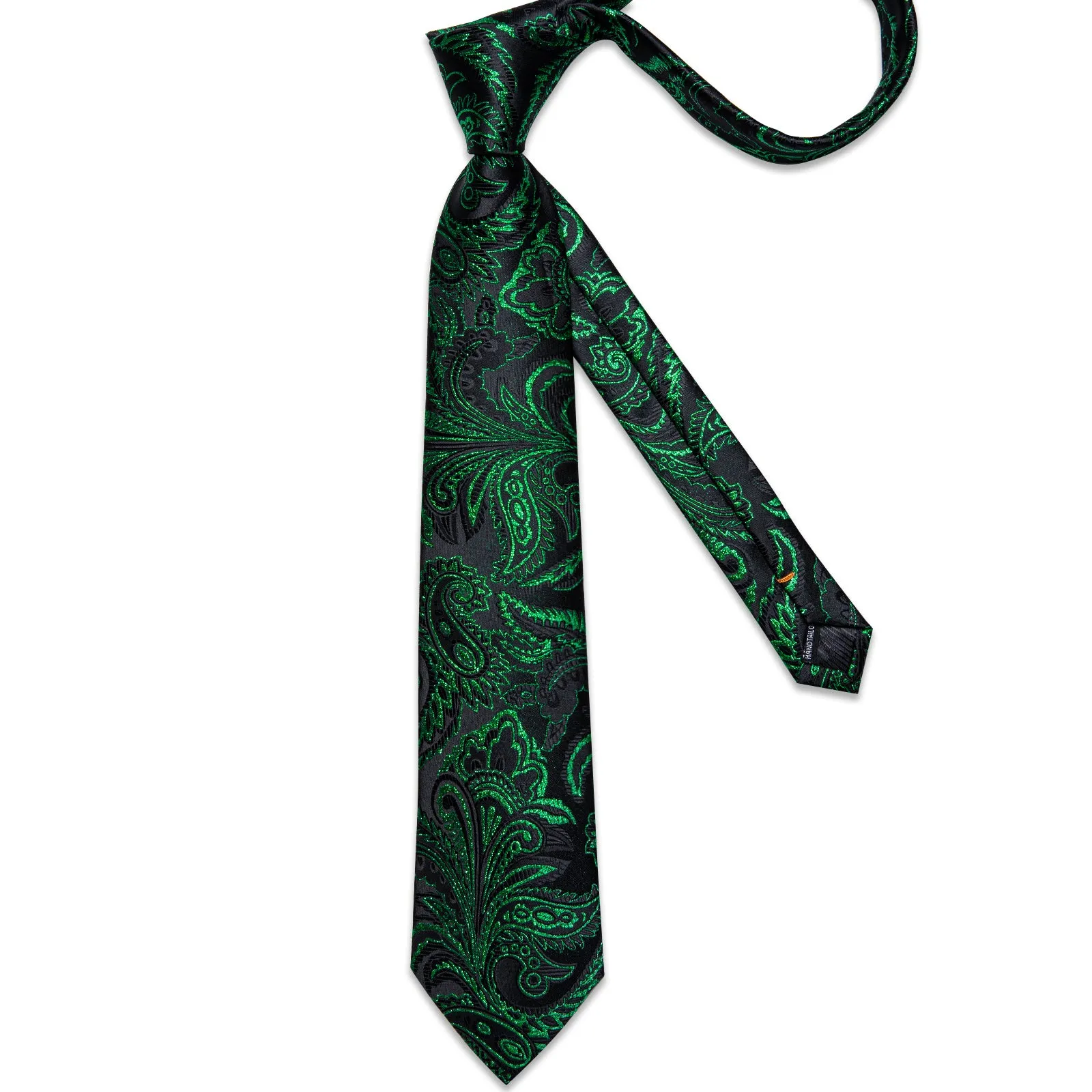 Black Green Paisley Silk Fabric Tie Hanky Cufflinks Set sold by Ties2You product image thumbnail 3