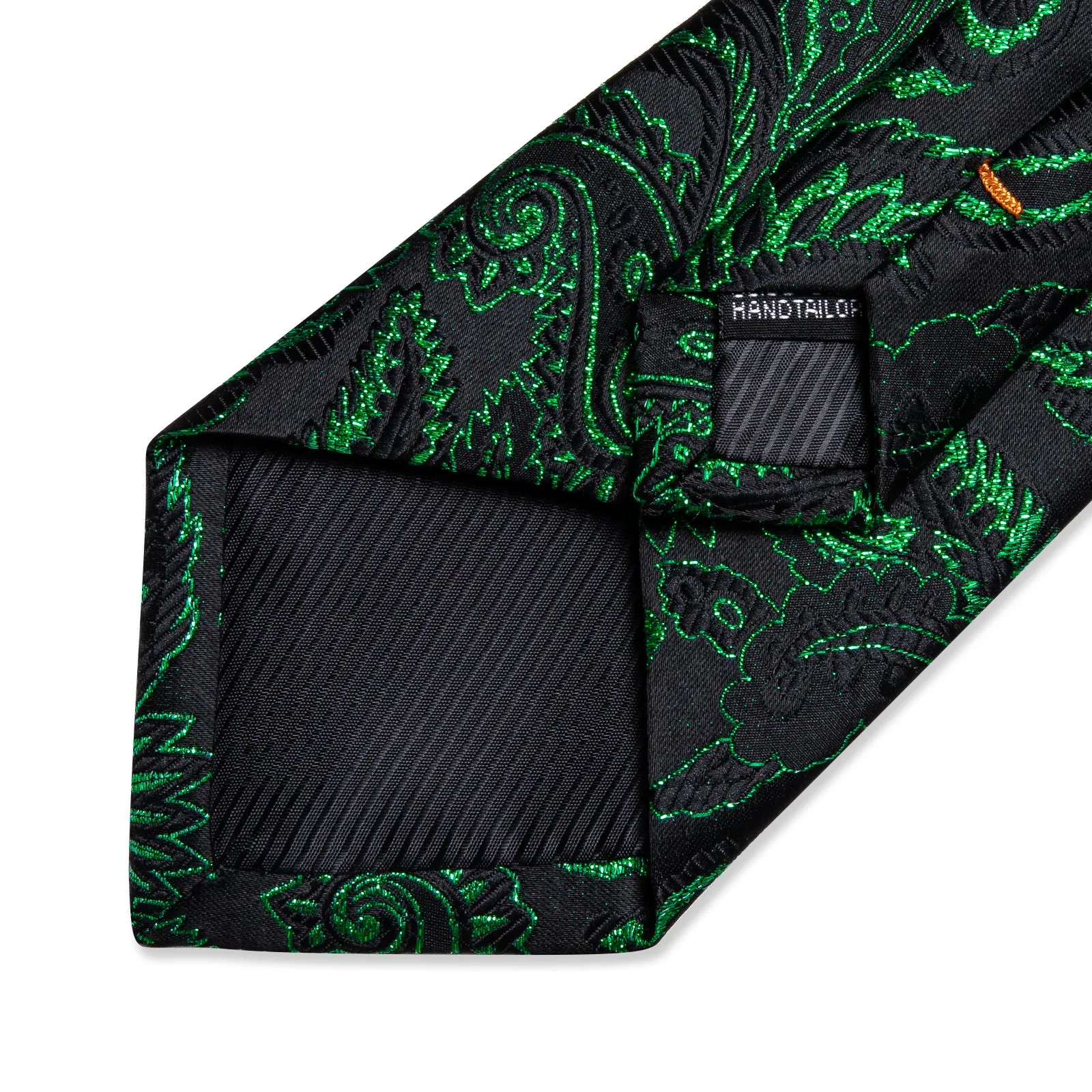 Black Green Paisley Silk Fabric Tie Hanky Cufflinks Set sold by Ties2You product image thumbnail 4