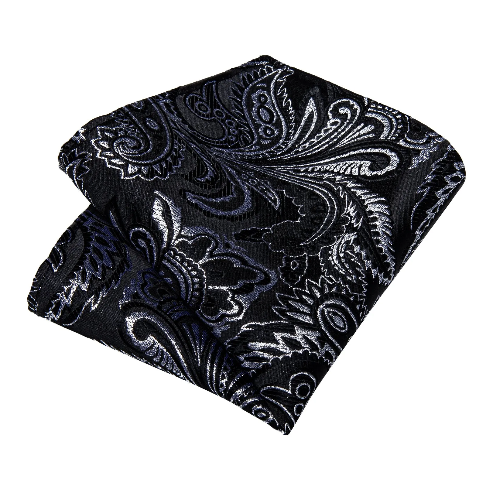 Black White Paisley Silk Fabric Tie Hanky Cufflinks Set sold by Ties2You product image thumbnail 3