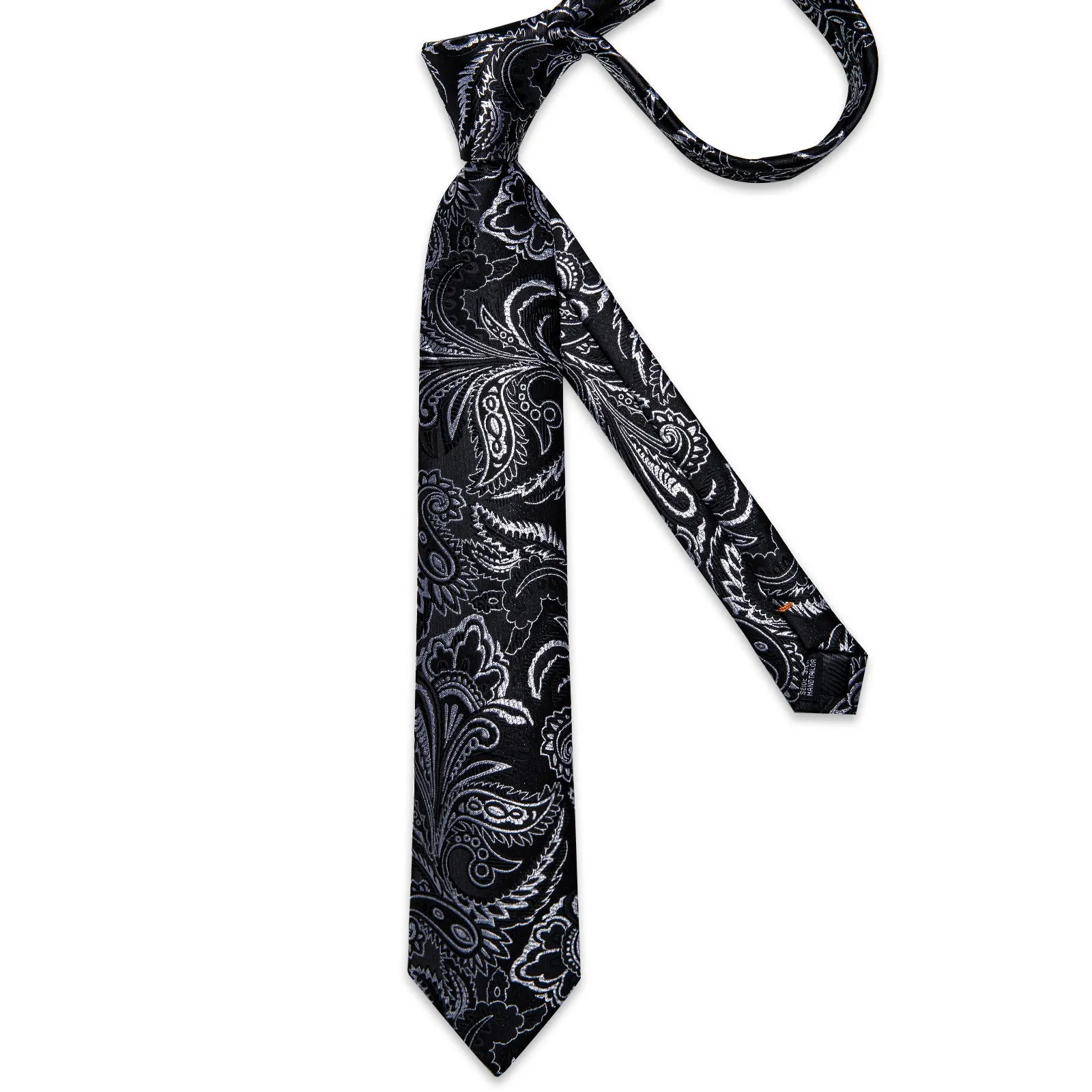 Black White Paisley Silk Fabric Tie Hanky Cufflinks Set sold by Ties2You product image thumbnail 5