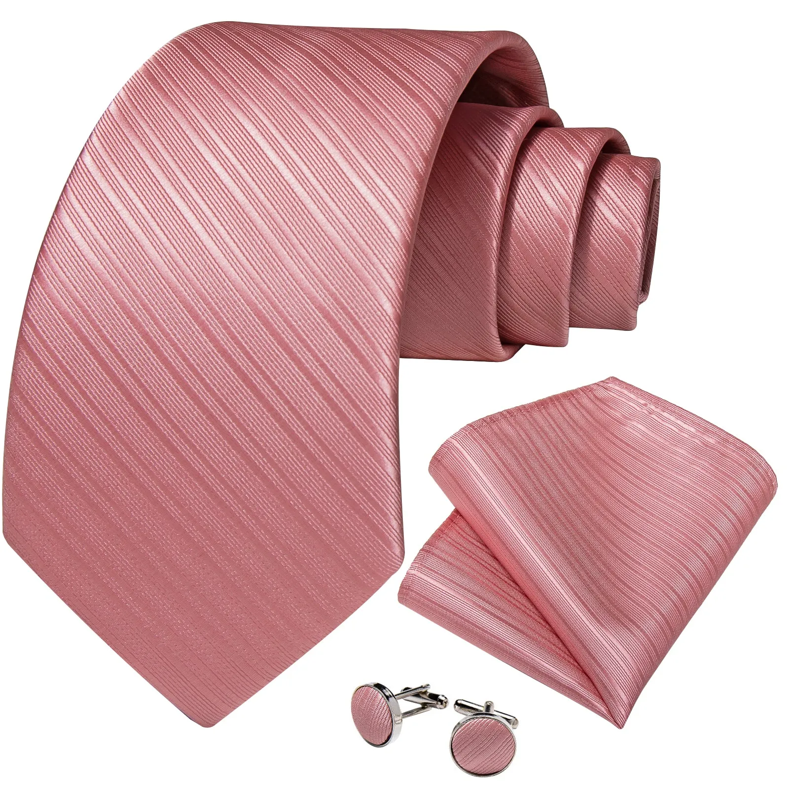 Dark Pink Striped Silk Fabric Tie Hanky Cufflinks Set sold by Ties2You product image thumbnail 2