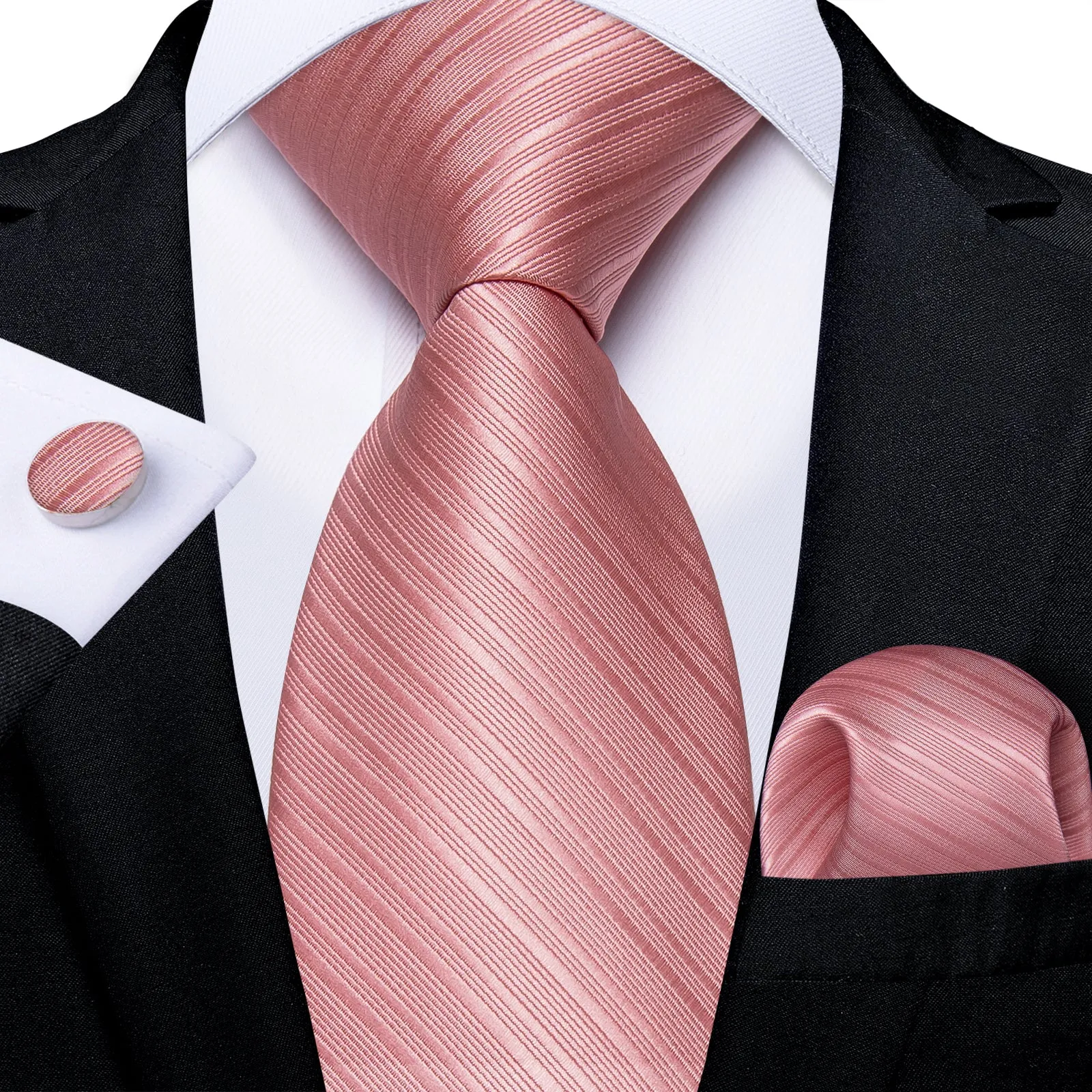 Dark Pink Striped Silk Fabric Tie Hanky Cufflinks Set sold by Ties2You