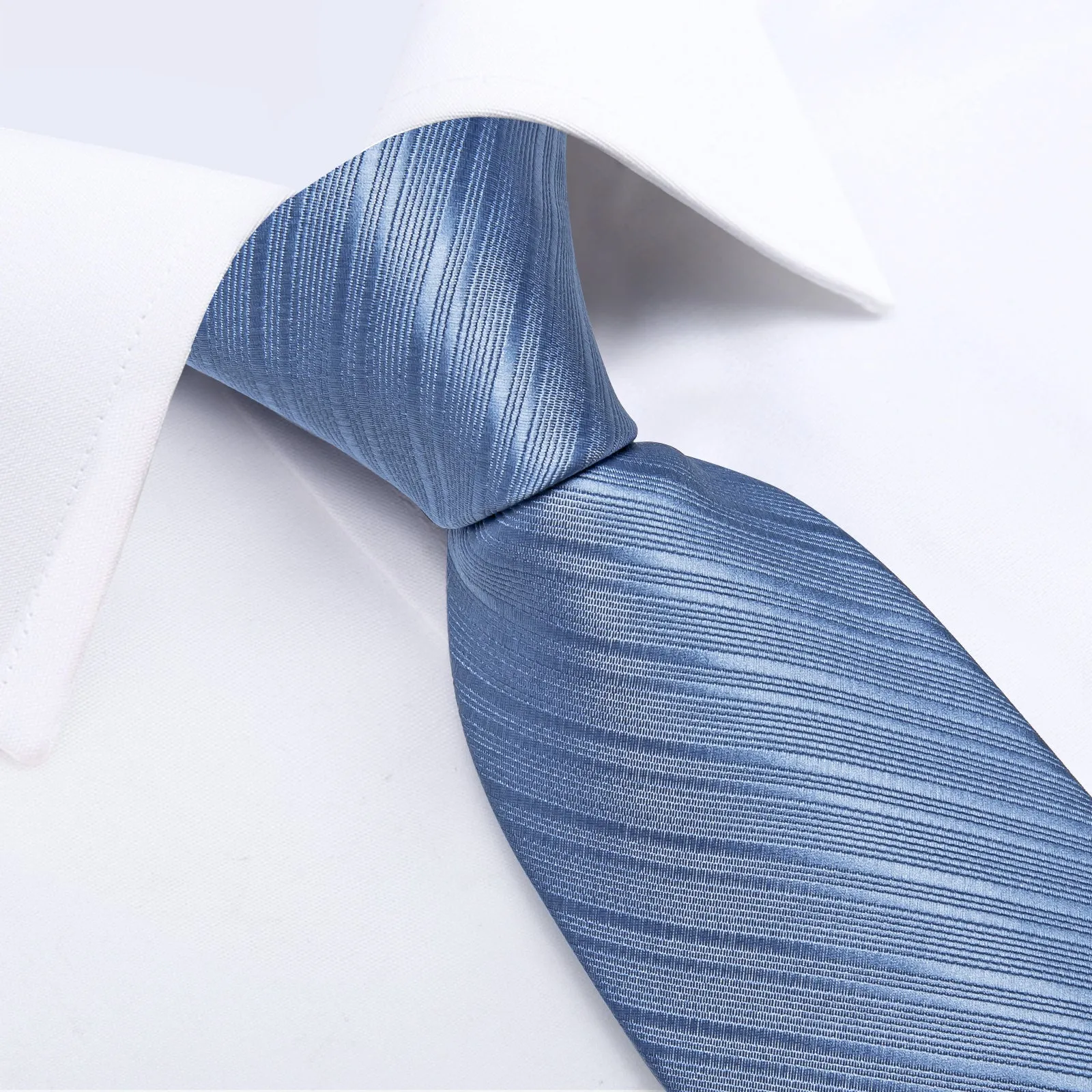 Light Blue Striped Silk Fabric Tie Hanky Cufflinks Set sold by Ties2You product image thumbnail 5