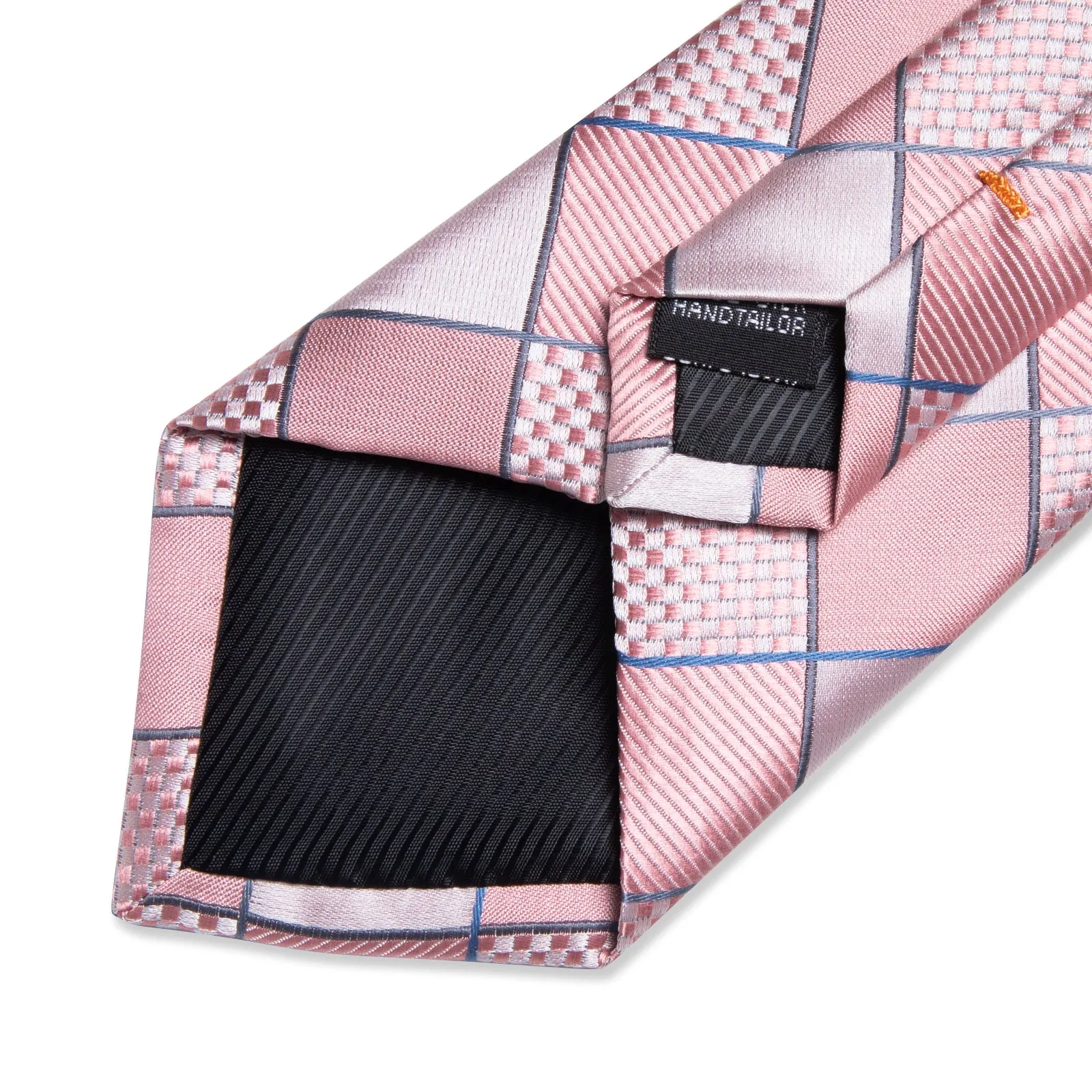 Light Pink Plaid Silk Fabric Tie Hanky Cufflinks Set sold by Ties2You product image thumbnail 3