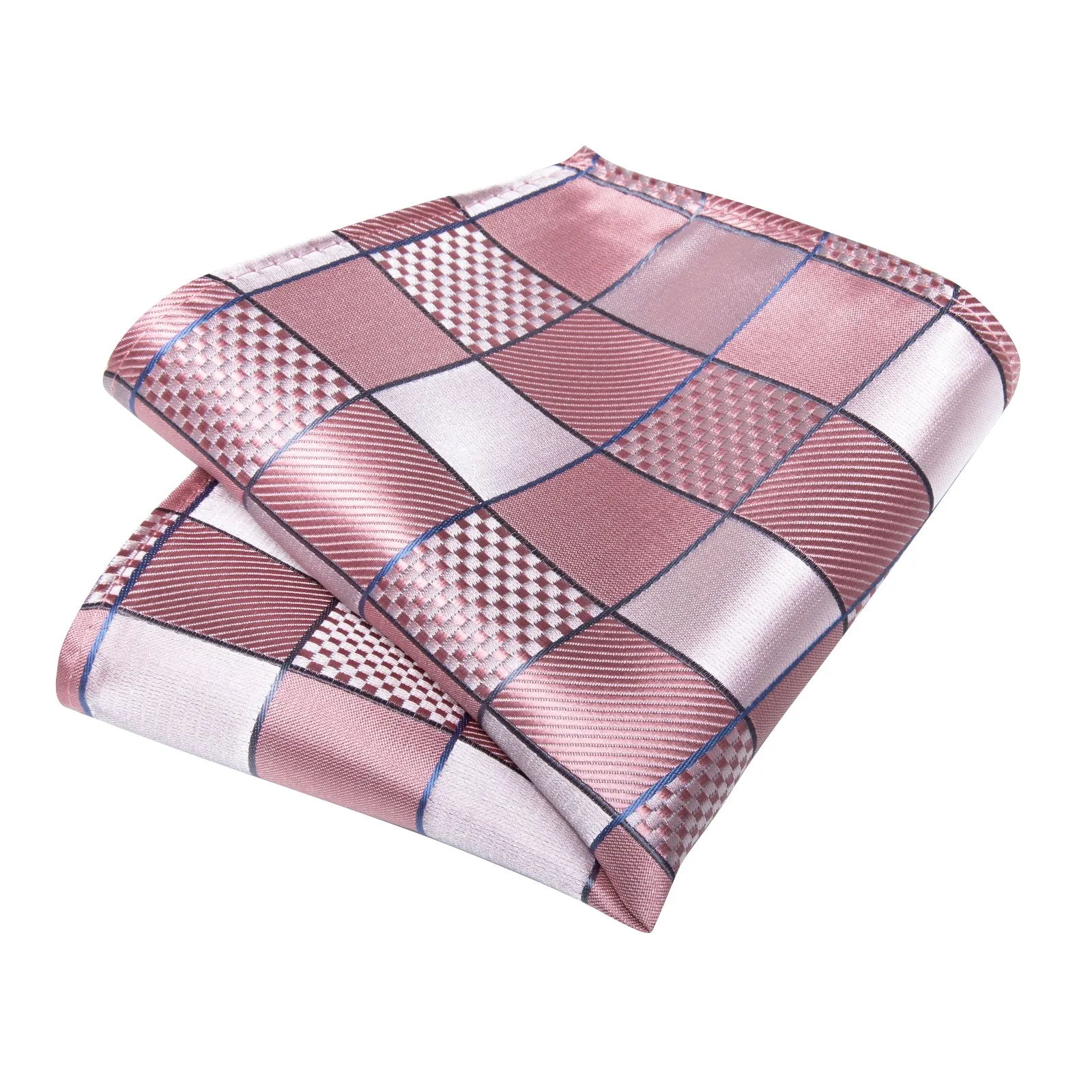 Light Pink Plaid Silk Fabric Tie Hanky Cufflinks Set sold by Ties2You product image thumbnail 4