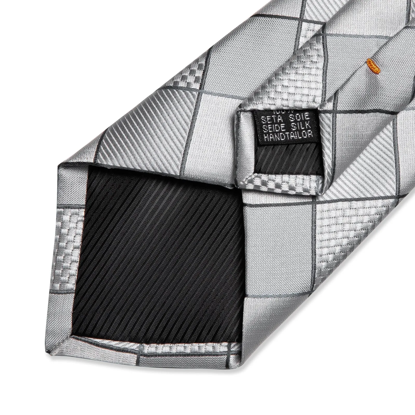 Light Grey Plaid Silk Fabric Tie Hanky Cufflinks Set sold by Ties2You product image thumbnail 3